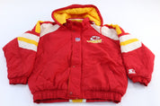 90's Kansas City Chiefs Embroidered Starter Hooded Jacket - ThriftedThreads.com