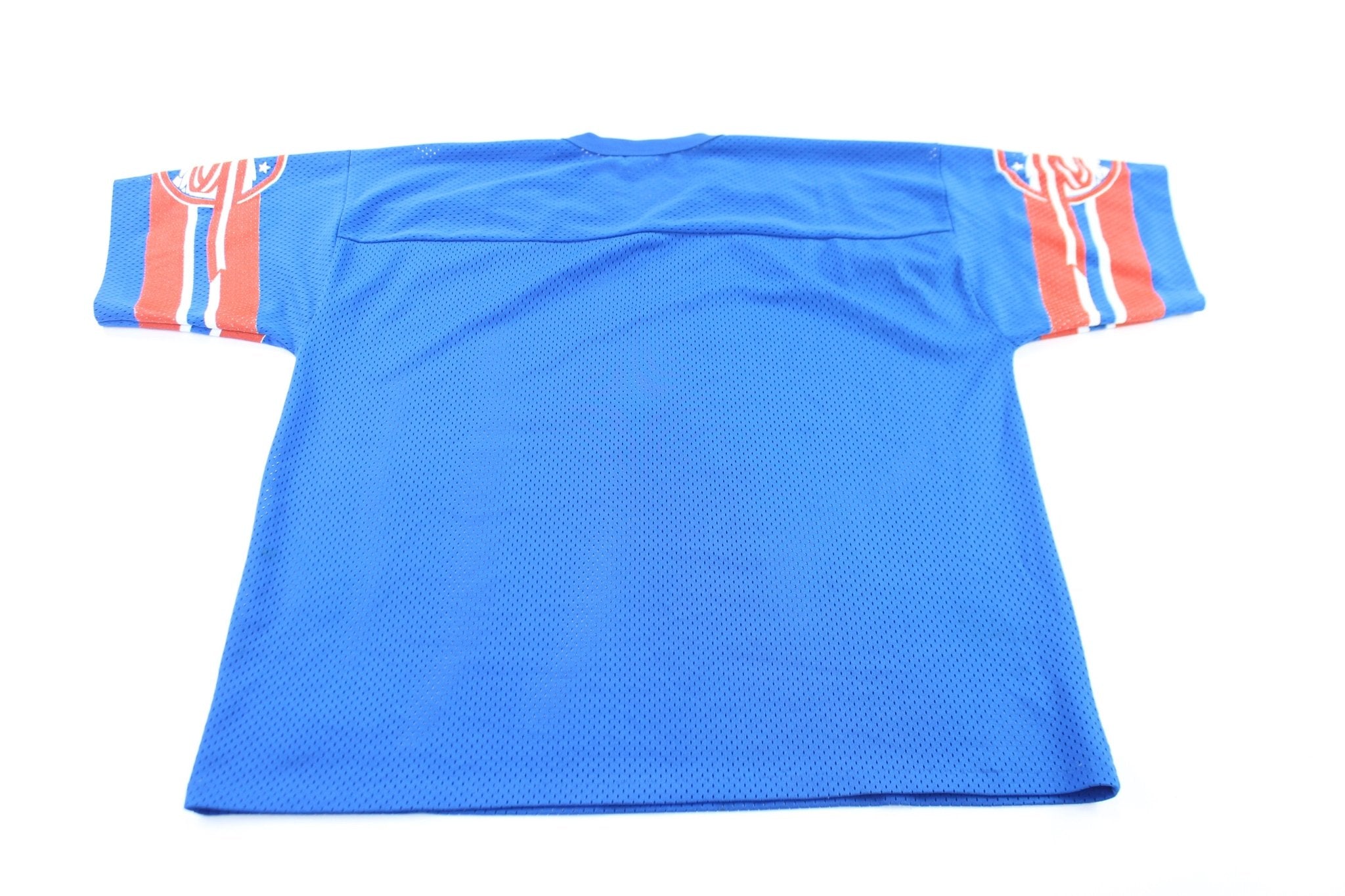 90's Logo 7 Black Blue & Red Eagles Football Jersey - ThriftedThreads.com