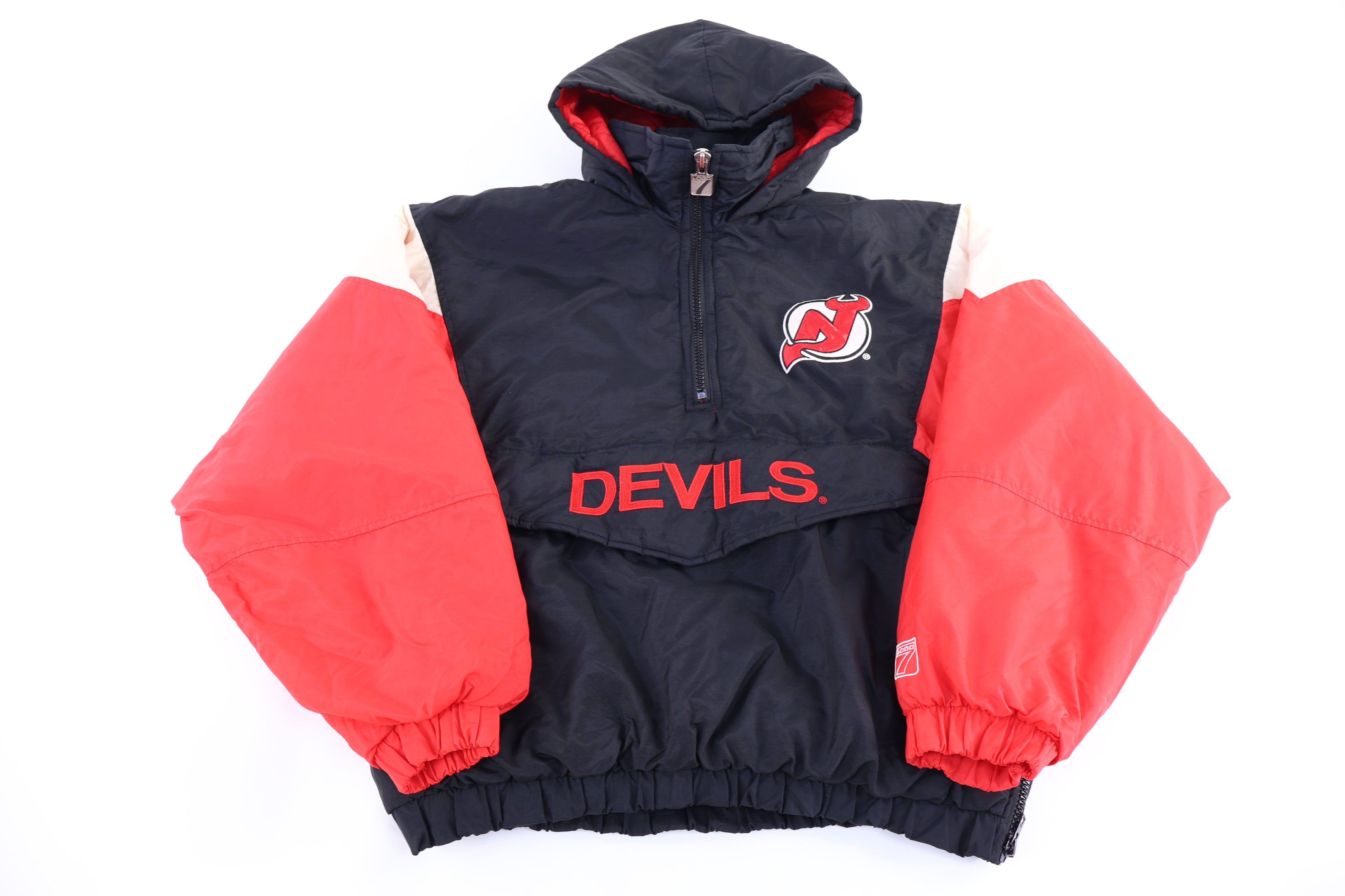 90's Logo 7 New Jersey Devils Hockey Puffer Jacket - Jacket - Thrifted Threads