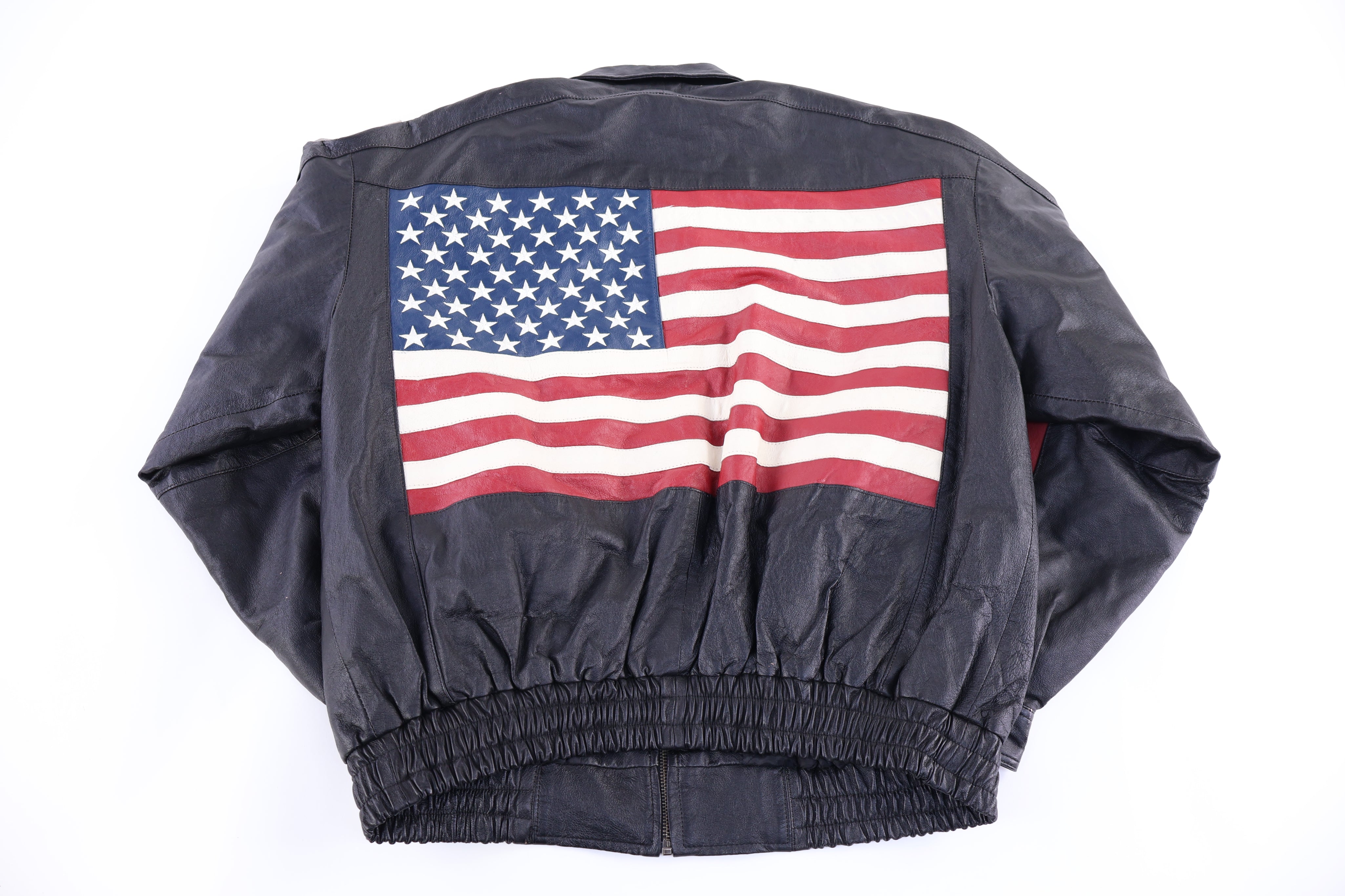 90's Lucky Leather USA Team Full Zip Leather Jacket - Jacket - Thrifted Threads