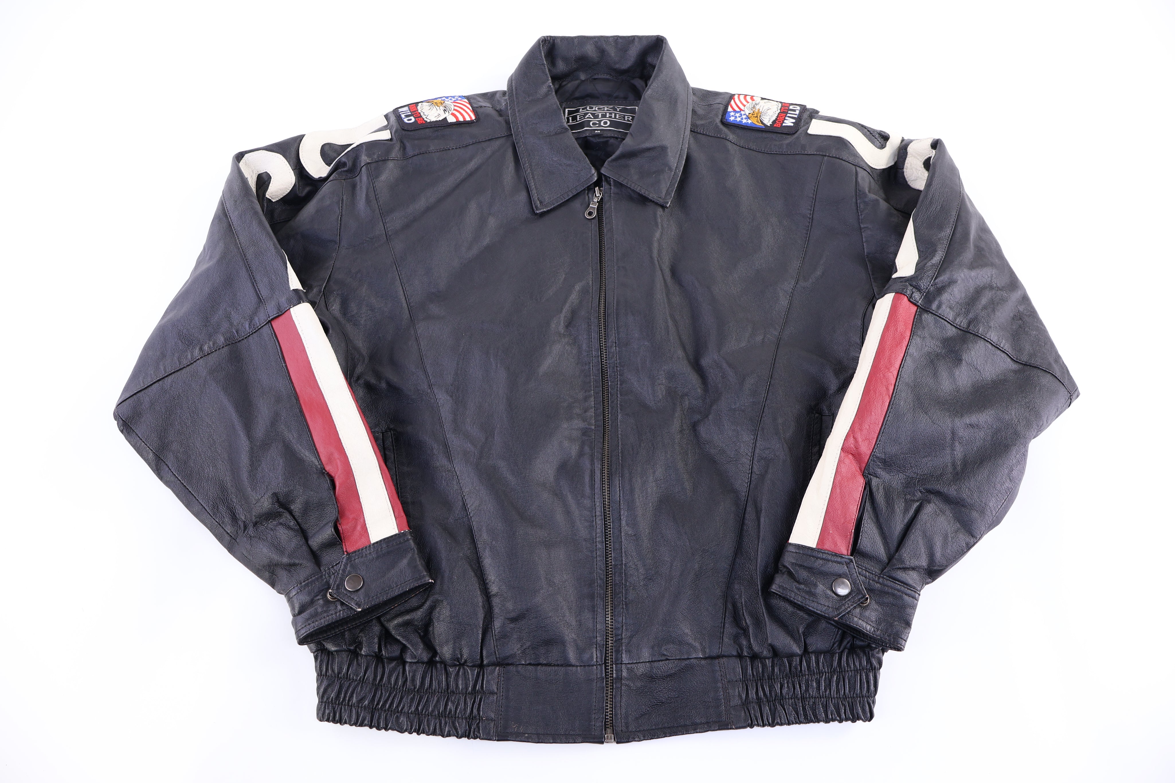 90's Lucky Leather USA Team Full Zip Leather Jacket - Jacket - Thrifted Threads