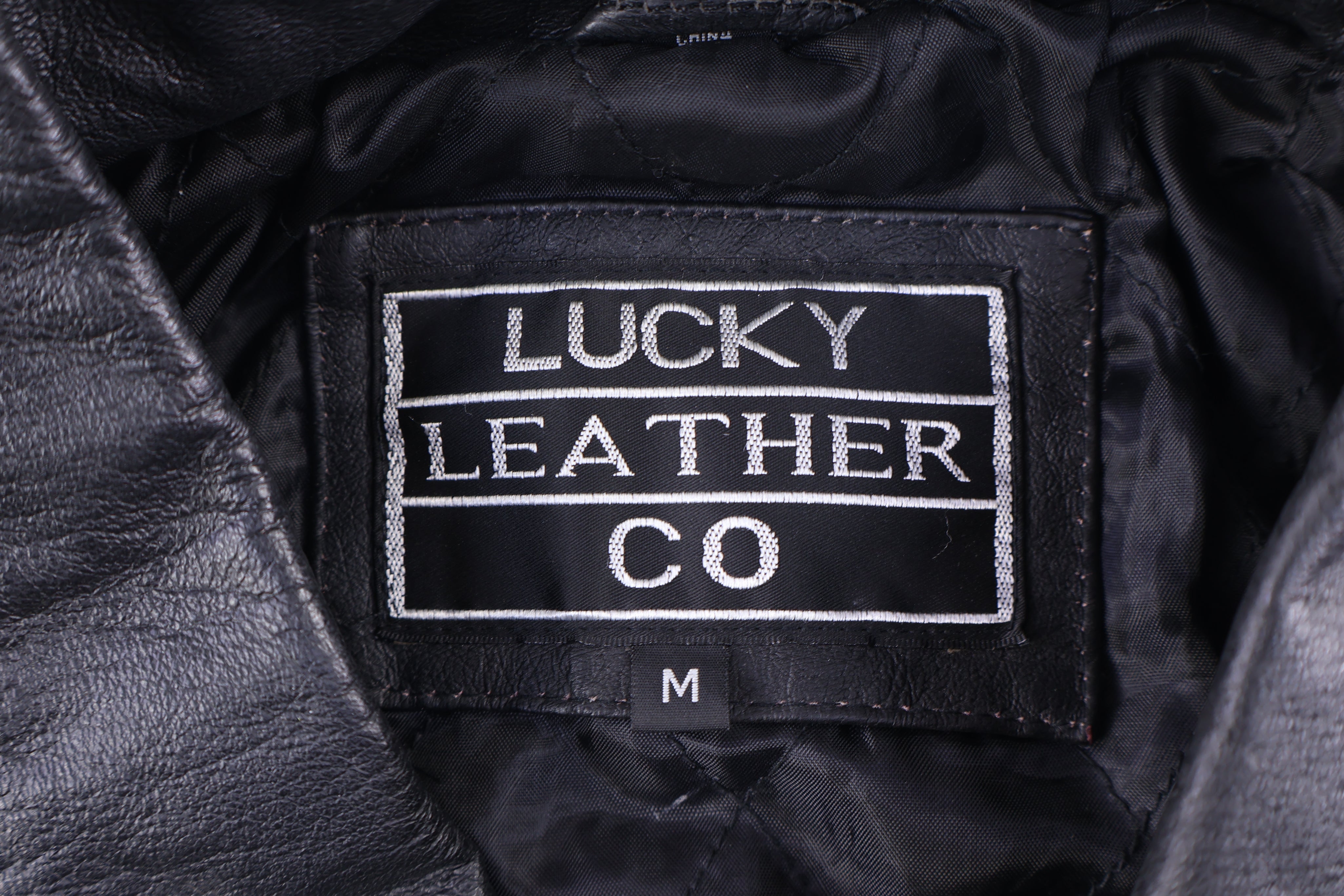 90's Lucky Leather USA Team Full Zip Leather Jacket - Jacket - Thrifted Threads