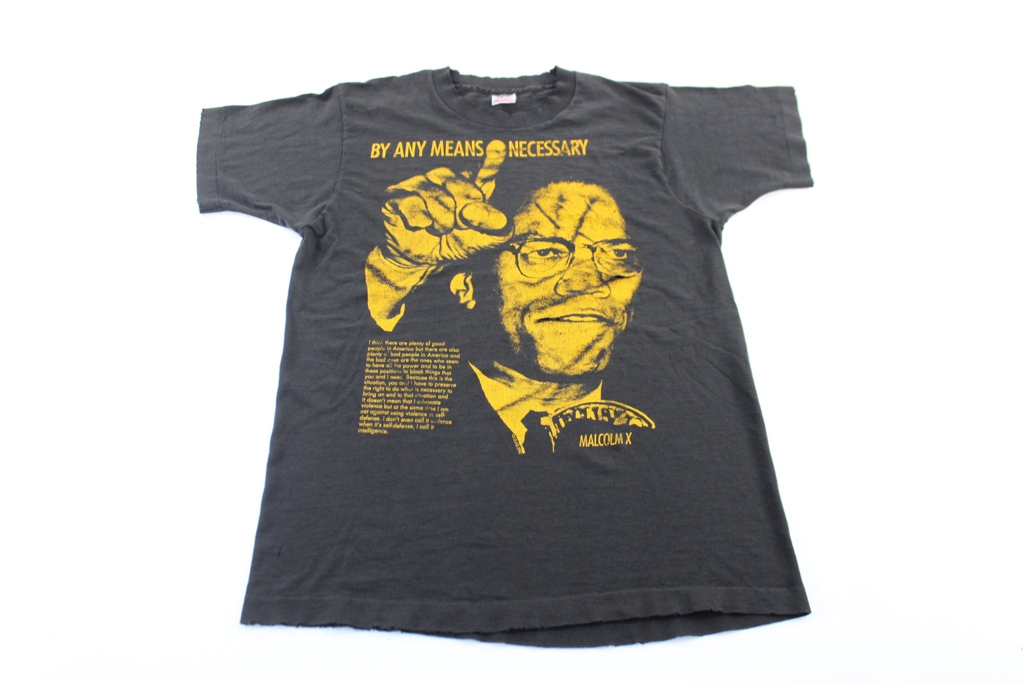 90's Malcom X By Any Means Necessary Graphic T - Shirt - ThriftedThreads.com