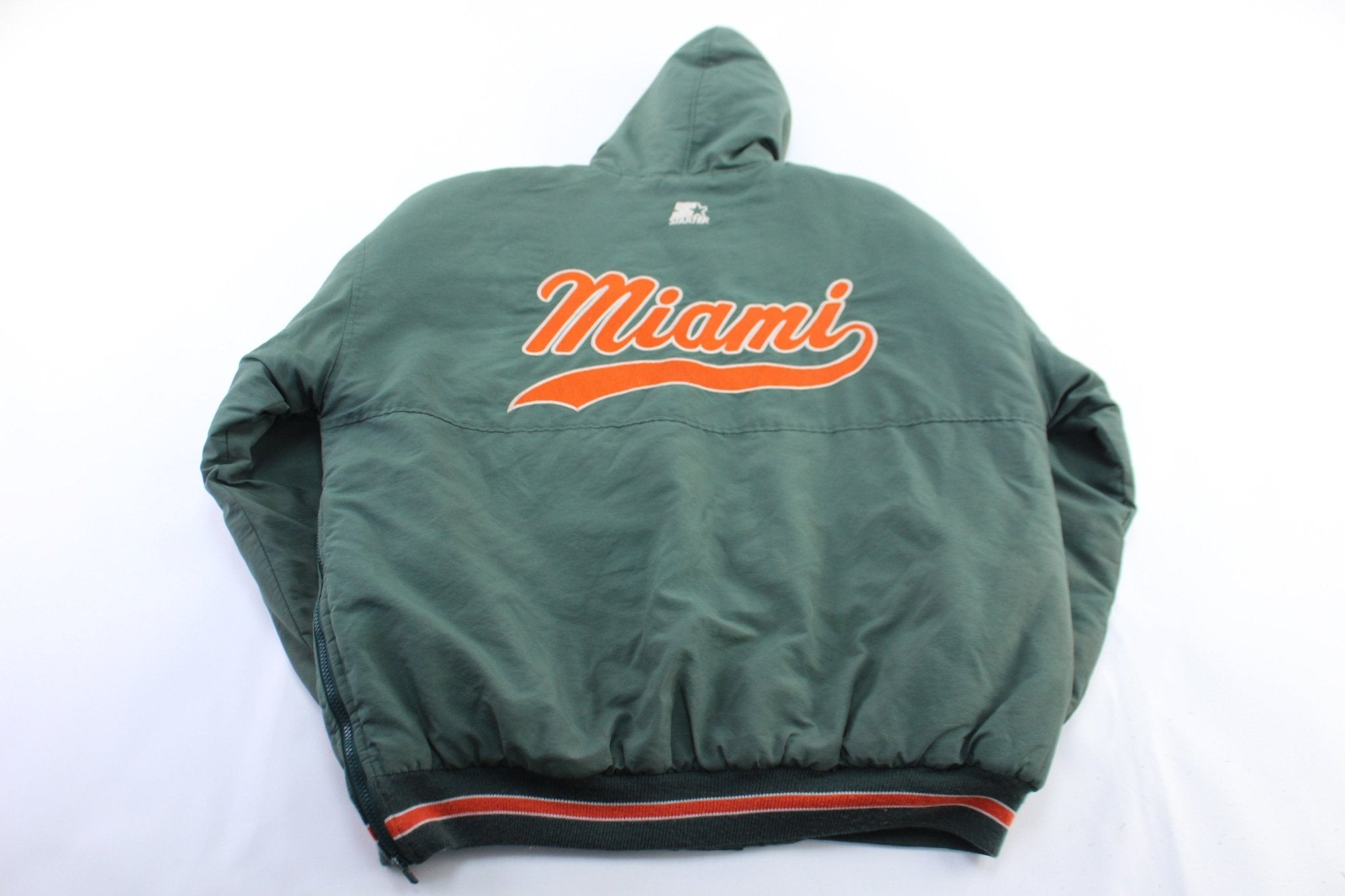 90's Miami Hurricanes Embroidered Starter Hooded Jacket - ThriftedThreads.com