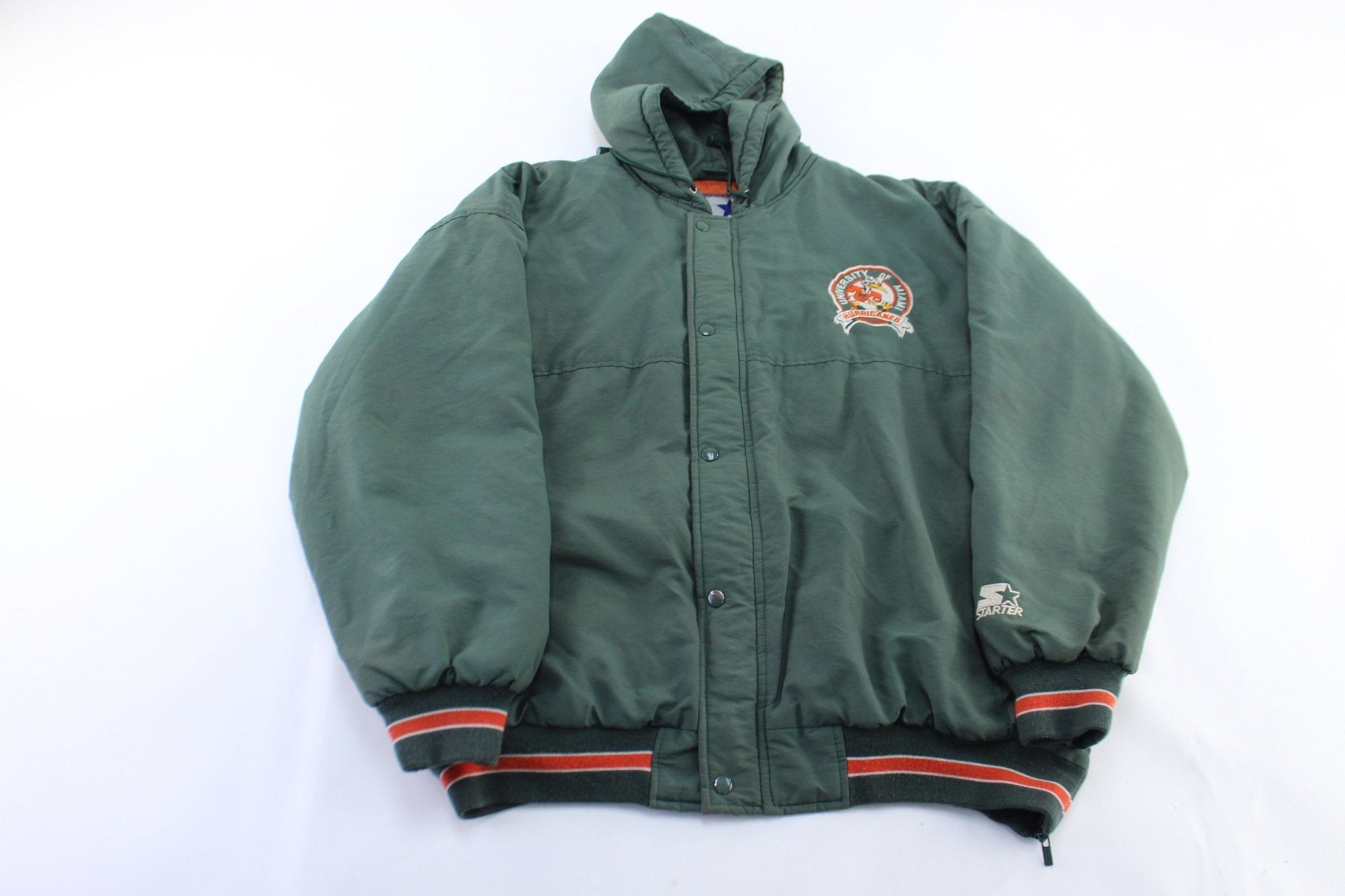 90's Miami Hurricanes Embroidered Starter Hooded Jacket - ThriftedThreads.com