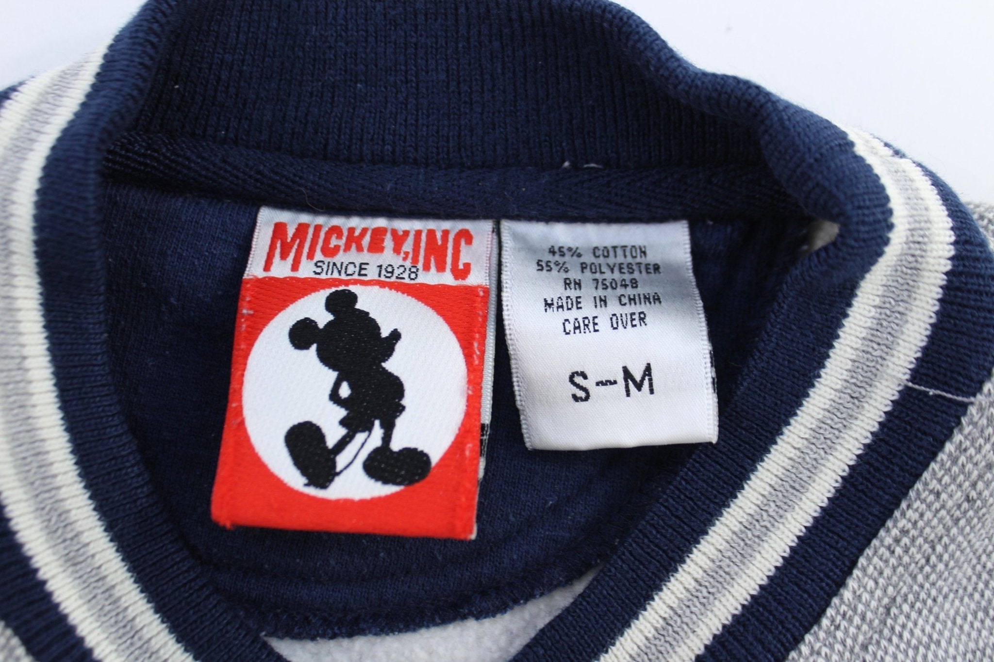 90's Mickey Inc Embroidered Disney University Colorblock Sweatshirt - ThriftedThreads.com