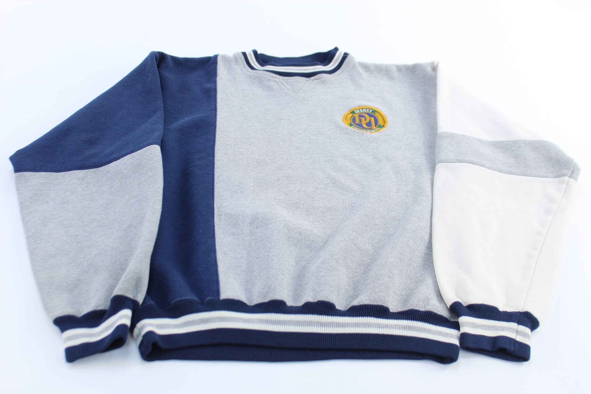90's Mickey Inc Embroidered Disney University Colorblock Sweatshirt - ThriftedThreads.com