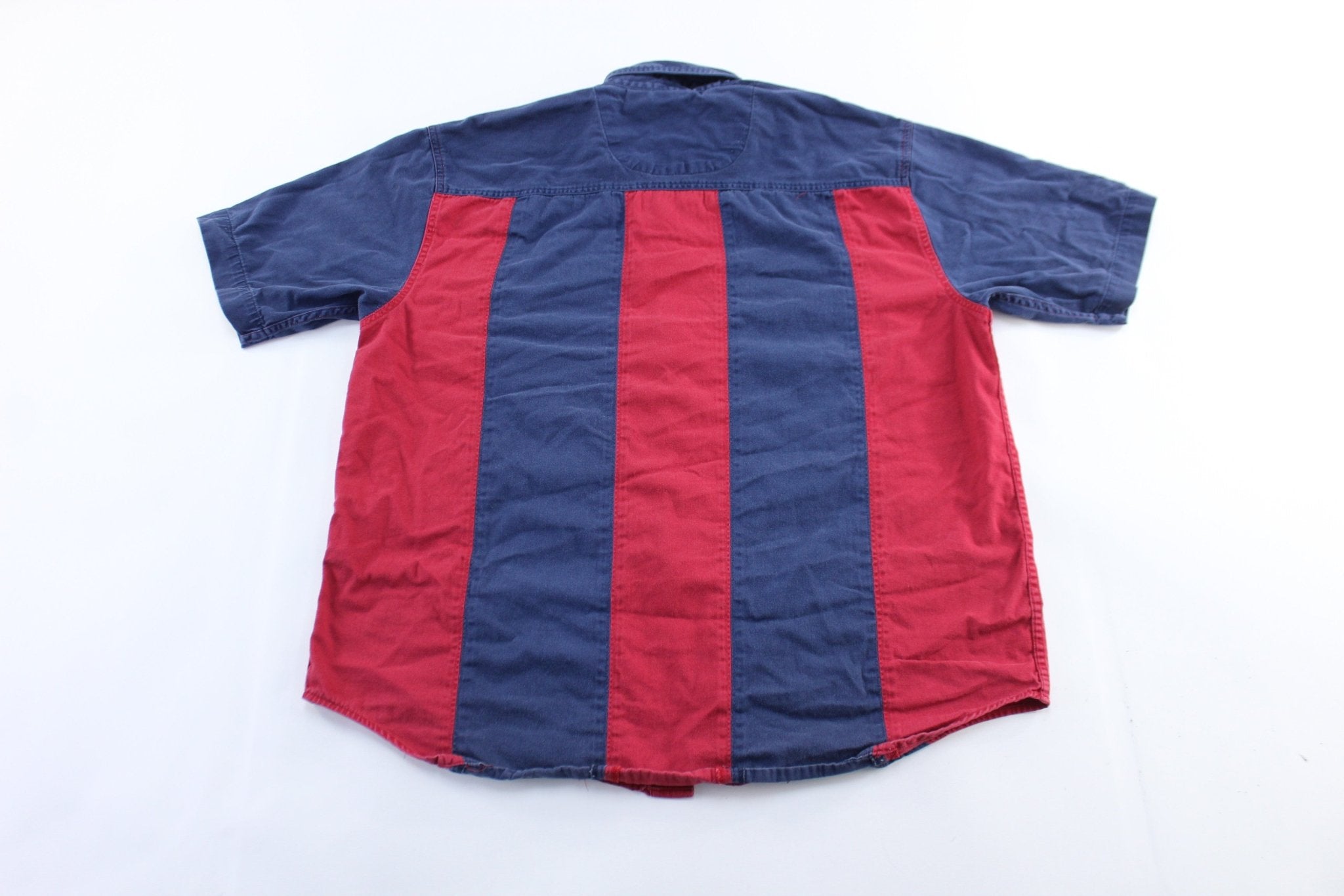 90's Mickey Inc. Embroidered Mickey Mouse Striped Button Down Shirt - ThriftedThreads.com