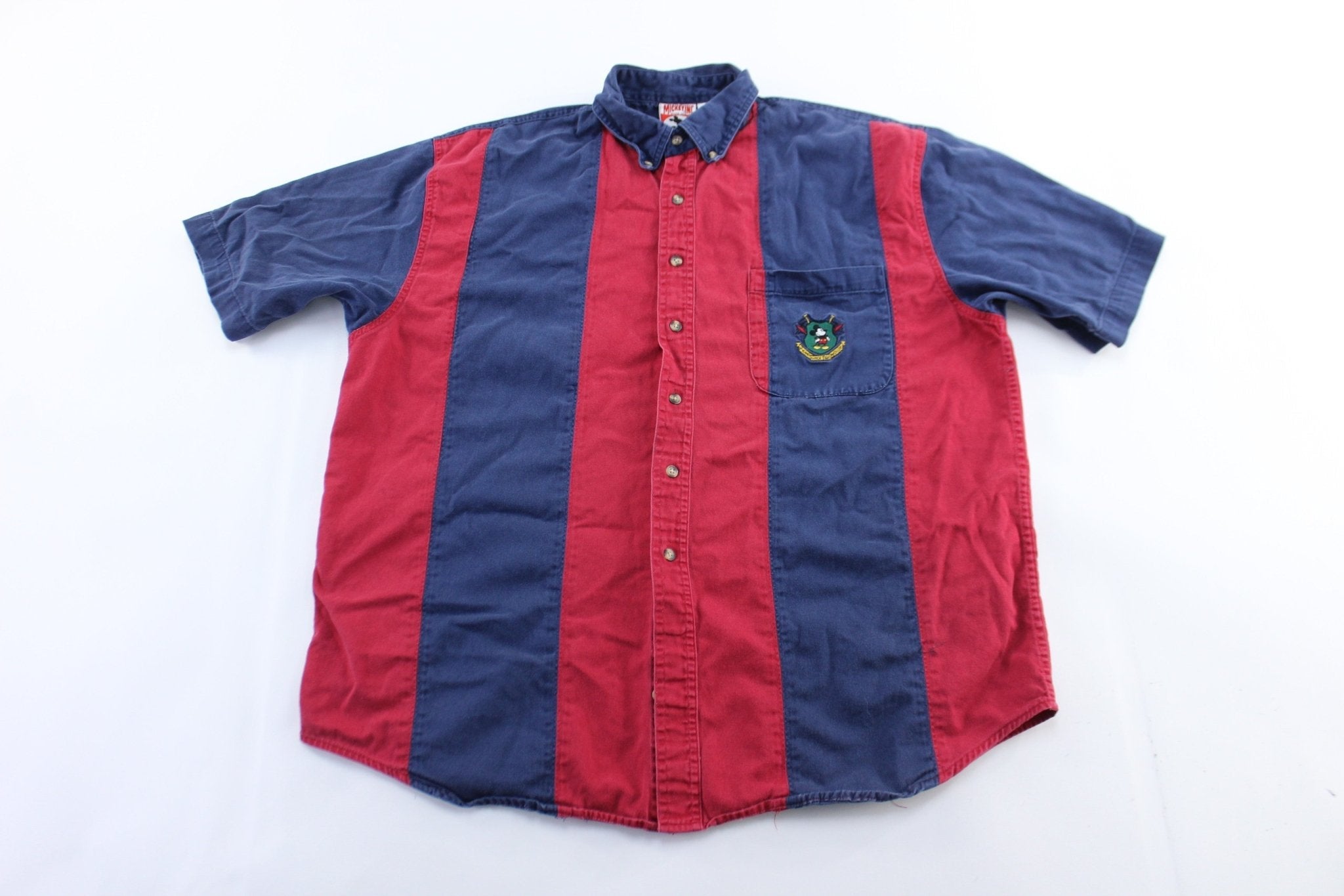 90's Mickey Inc. Embroidered Mickey Mouse Striped Button Down Shirt - Button Ups/Downs - Thrifted Threads