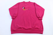 90's Mickey Mouse Embroidered Pink Sleep Sweatshirt - ThriftedThreads.com