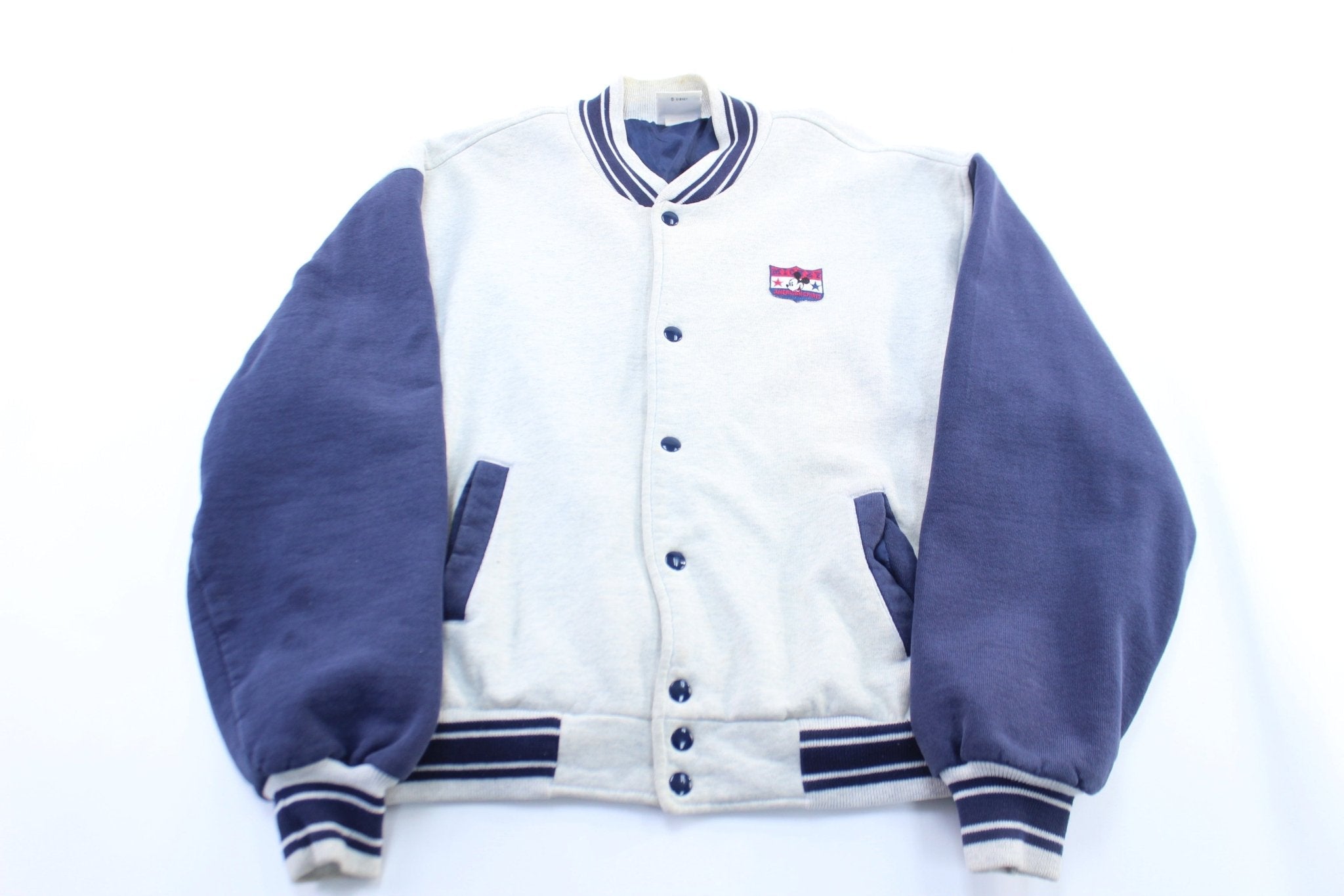 90's Mickey Mouse Embroidered Varsity Jacket - Jacket - Thrifted Threads