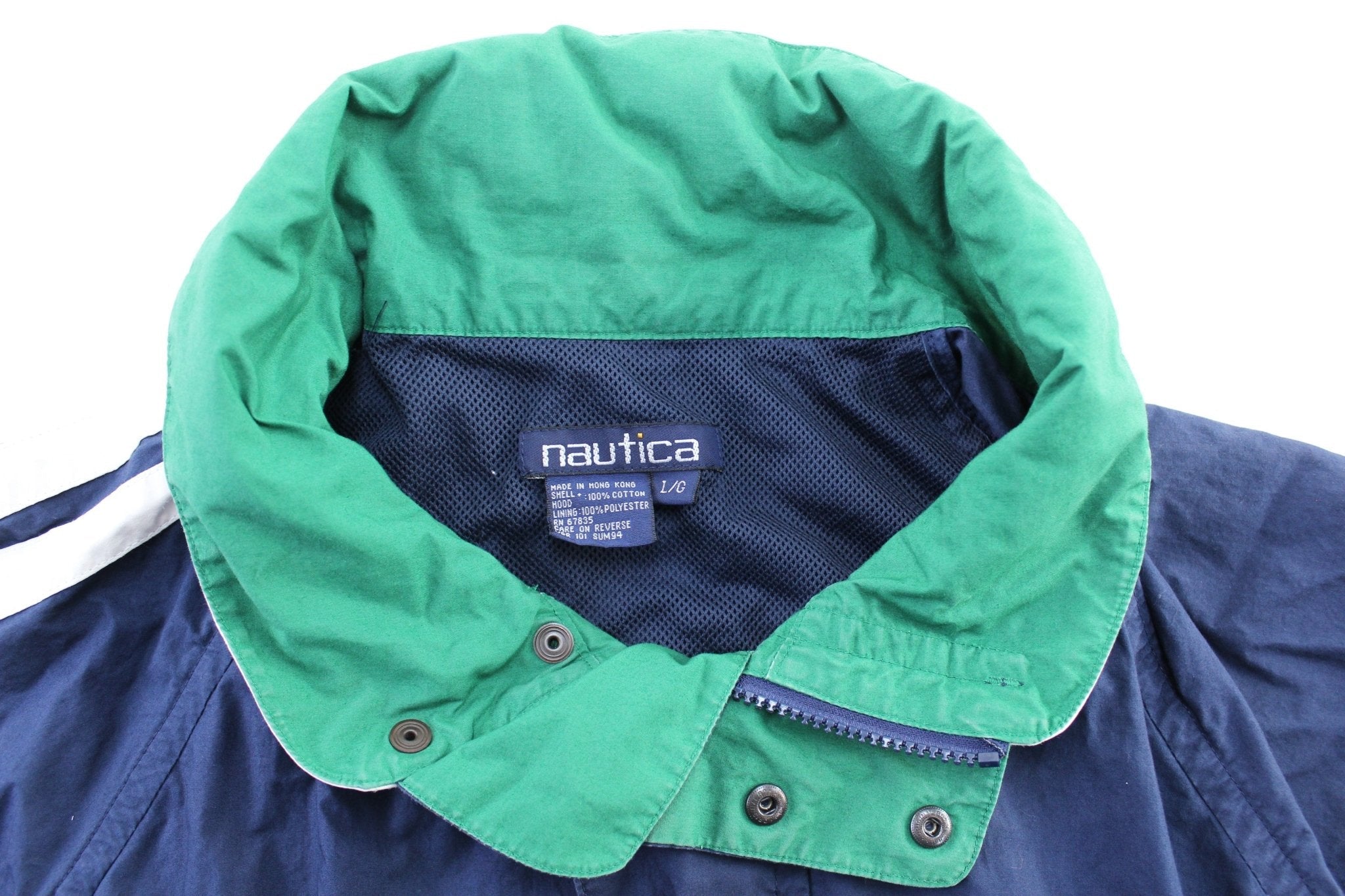 90's Nautica Embroidered Logo Blue, Green, & White Sailing Zip Up Jacket - Jacket - Thrifted Threads