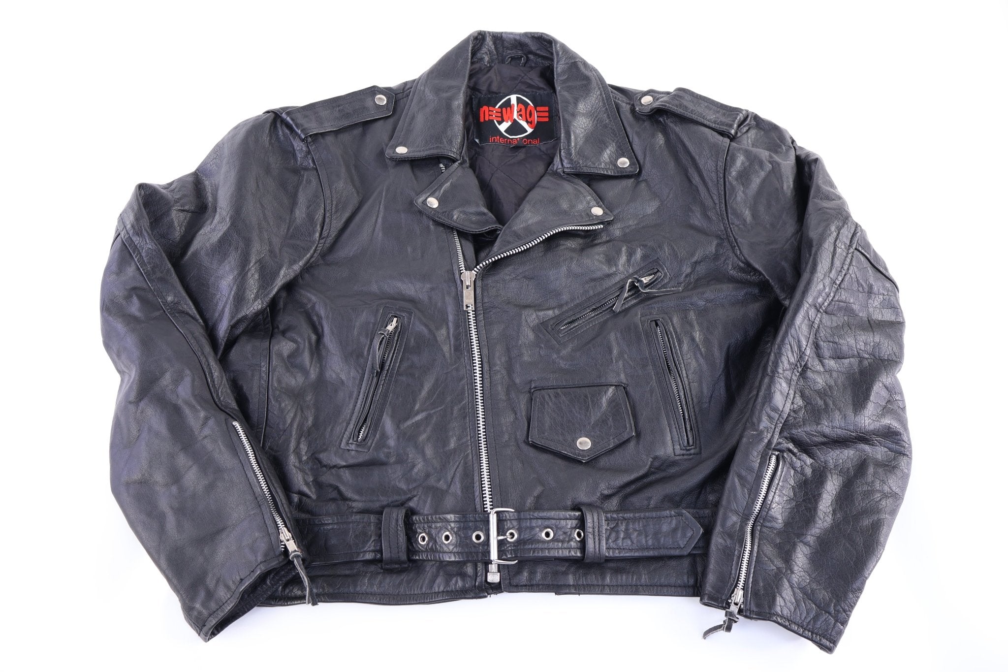 90's New Age Black Leather Jacket - Jacket - Thrifted Threads