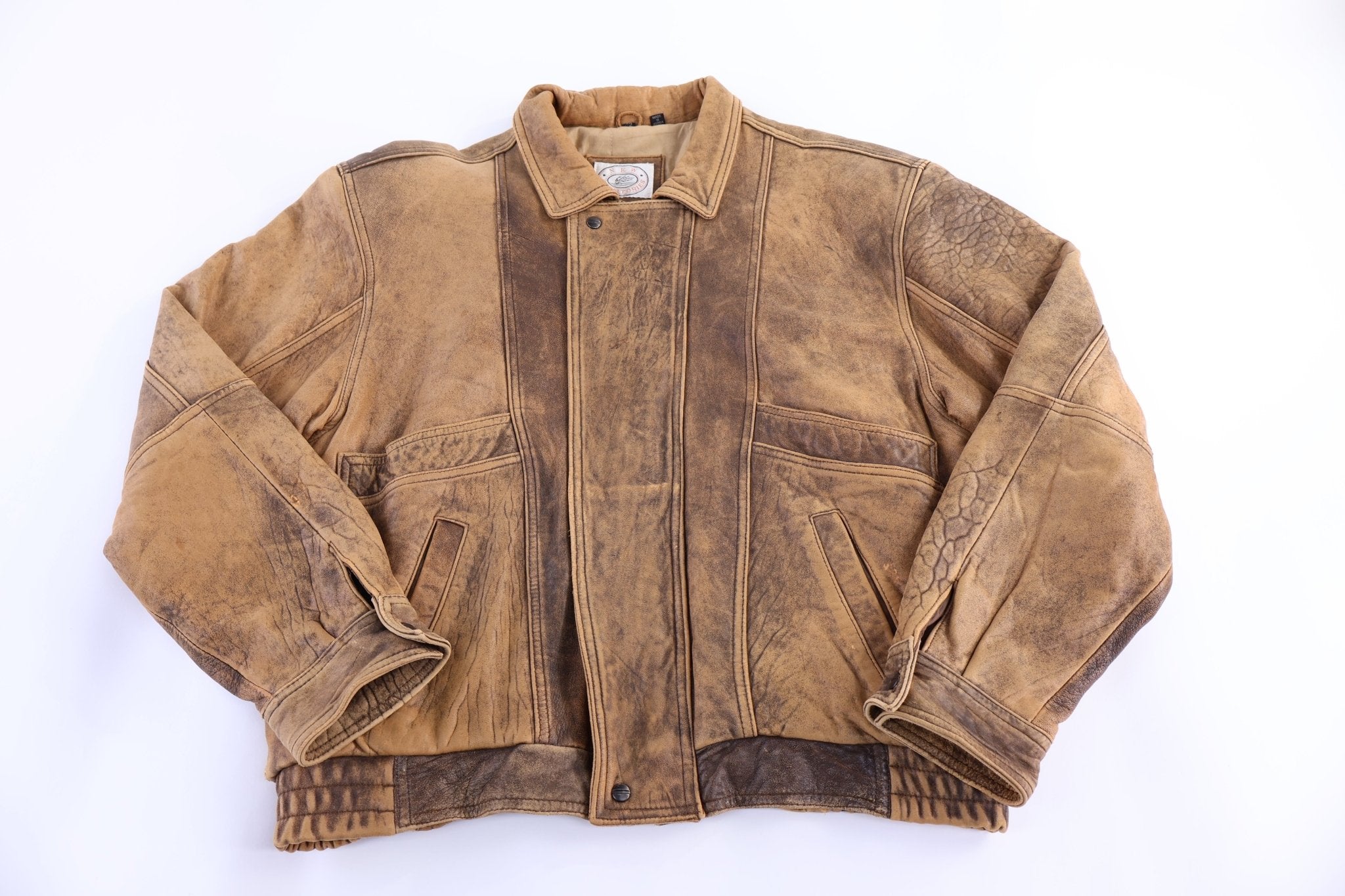 90's New Territories Leather Bomber Jacket - Jacket - Thrifted Threads