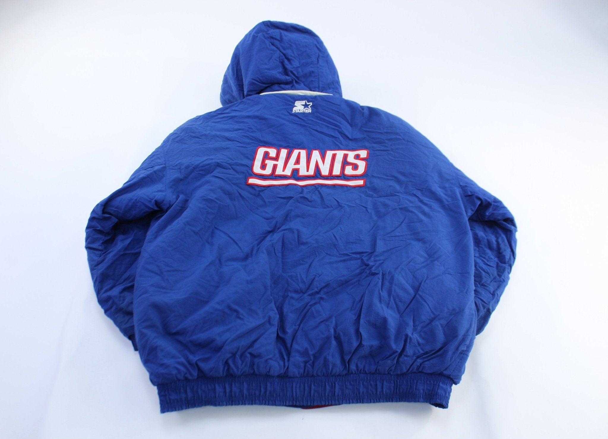 90's New York Giants Embroidered Starter Hooded Jacket - ThriftedThreads.com