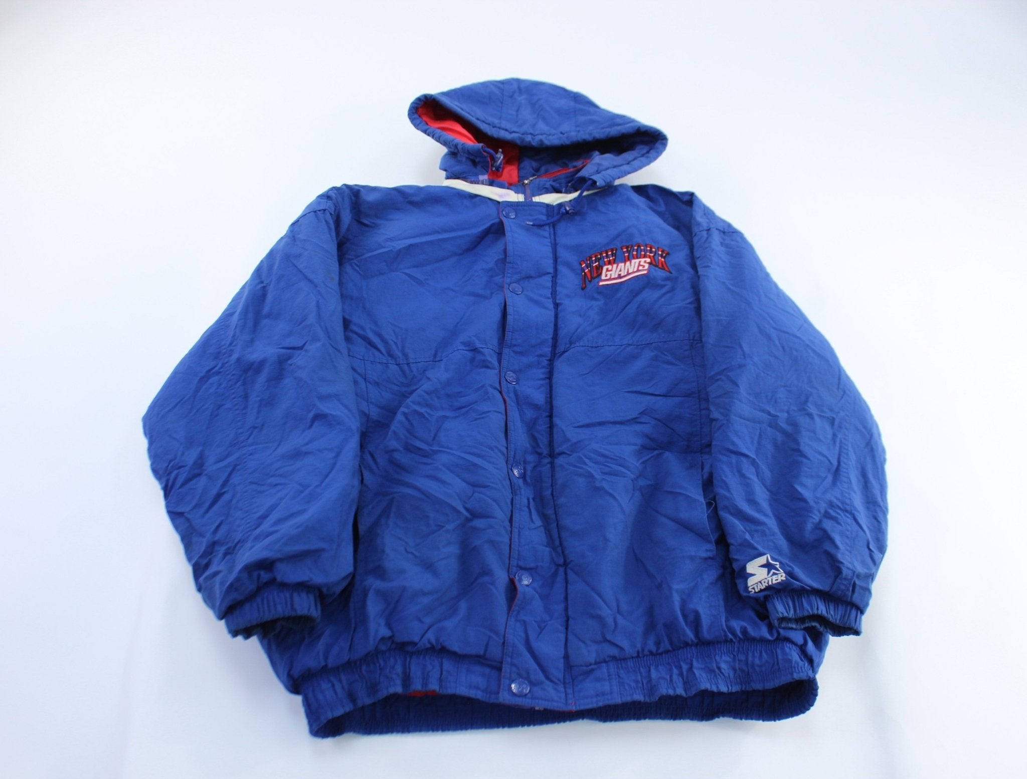 90's New York Giants Embroidered Starter Hooded Jacket - ThriftedThreads.com