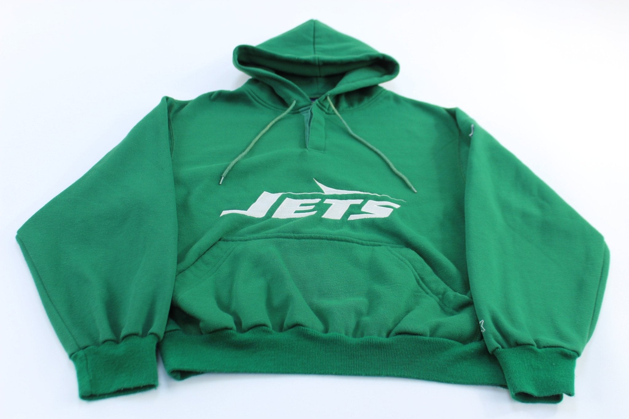 90's New York Jets Football Embroidered Starter Pullover Hoodie - ThriftedThreads.com