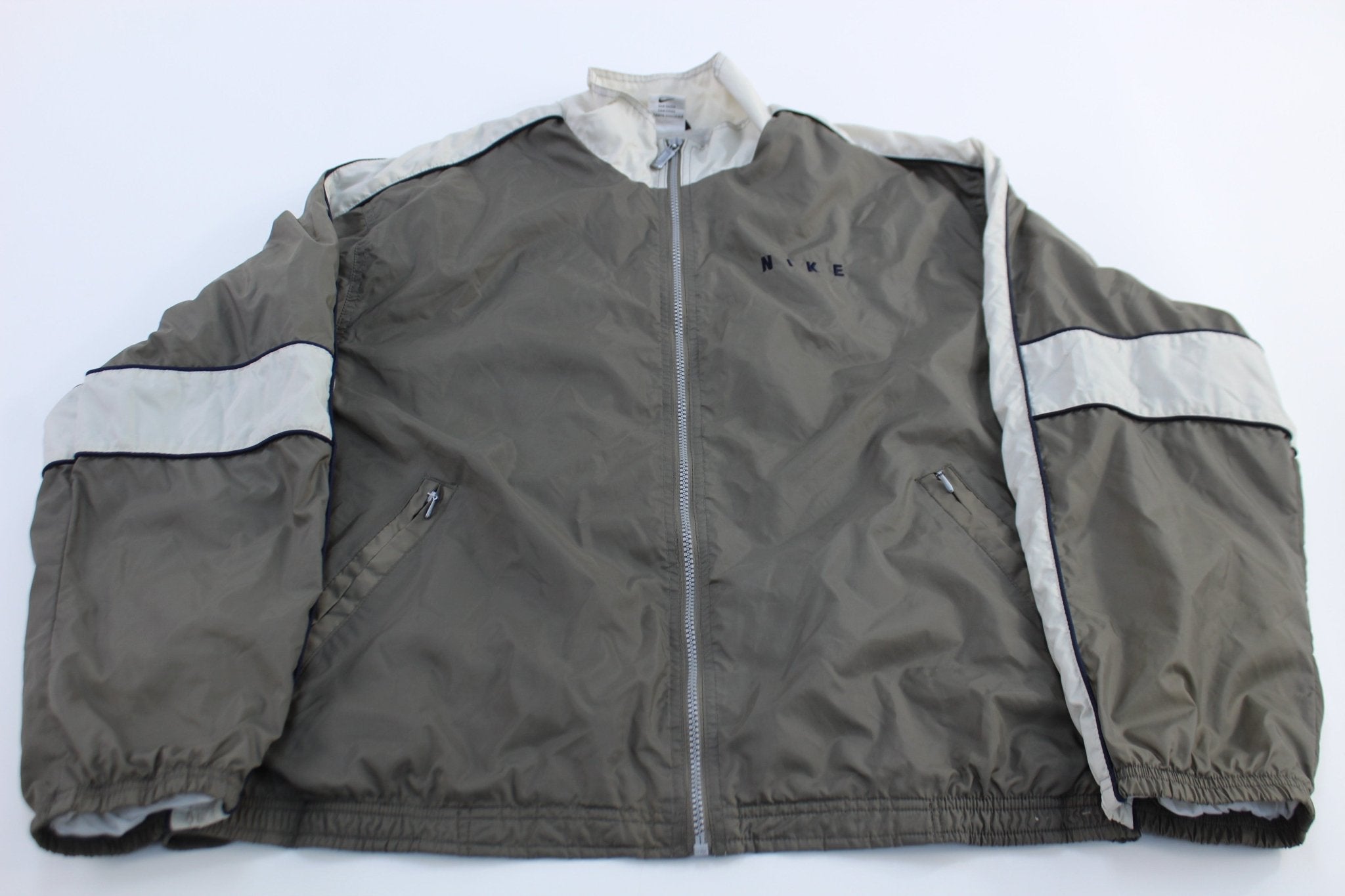 90's Nike Embroidered Logo Grey & White Zip Up Jacket - ThriftedThreads.com