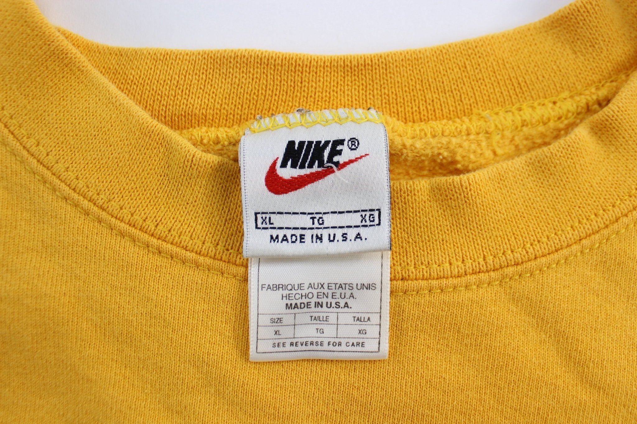 90's Nike Embroidered Swoosh Logo Yellow Sweatshirt - ThriftedThreads.com