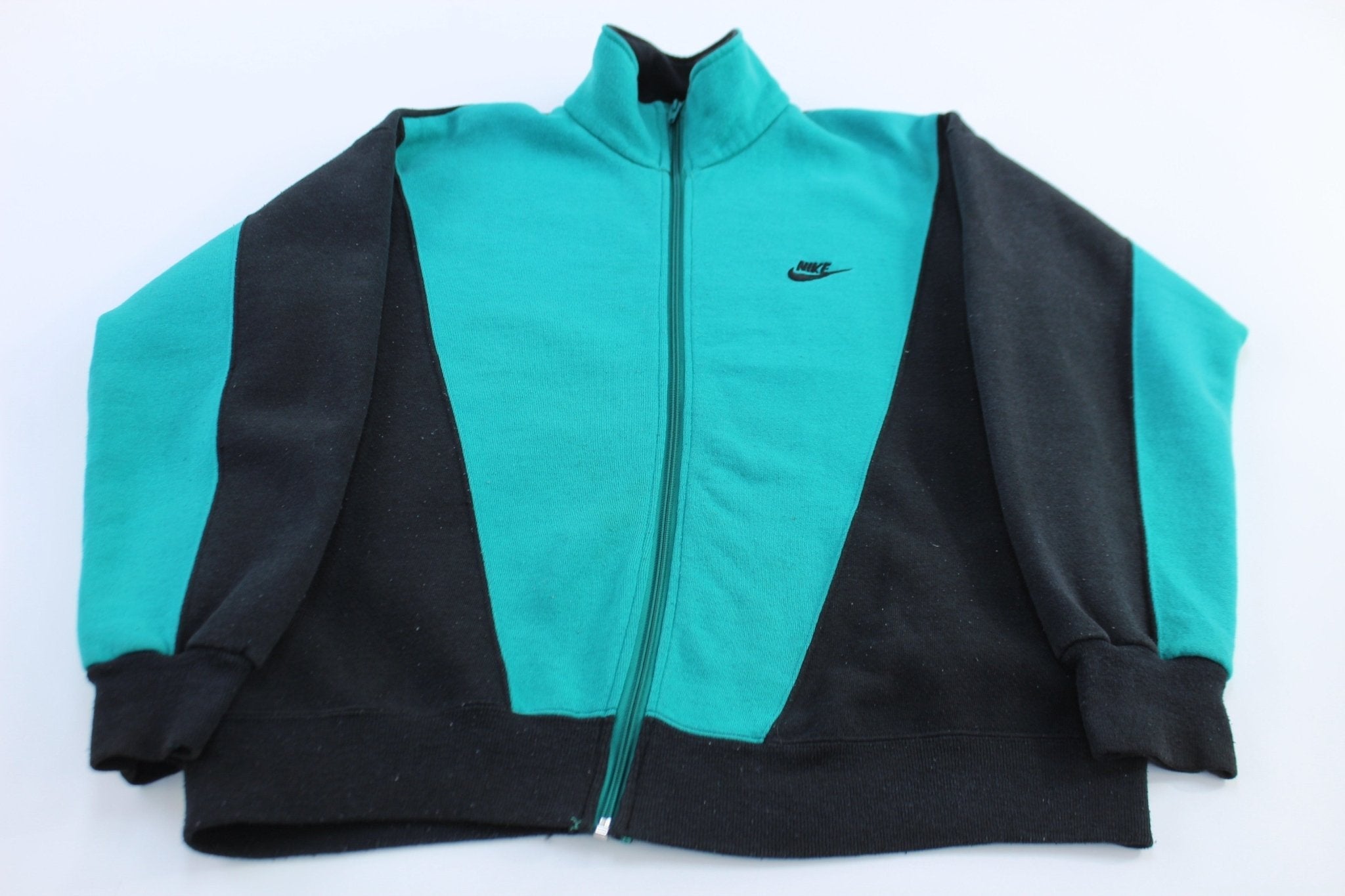 90's Nike Logo Embroidered Black & Green Full Zip Jacket - Jacket - Thrifted Threads
