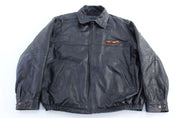 90's Outbrook Black Full Zip Leather Jacket w/ Harley Davidson Patches - Jacket - Thrifted Threads
