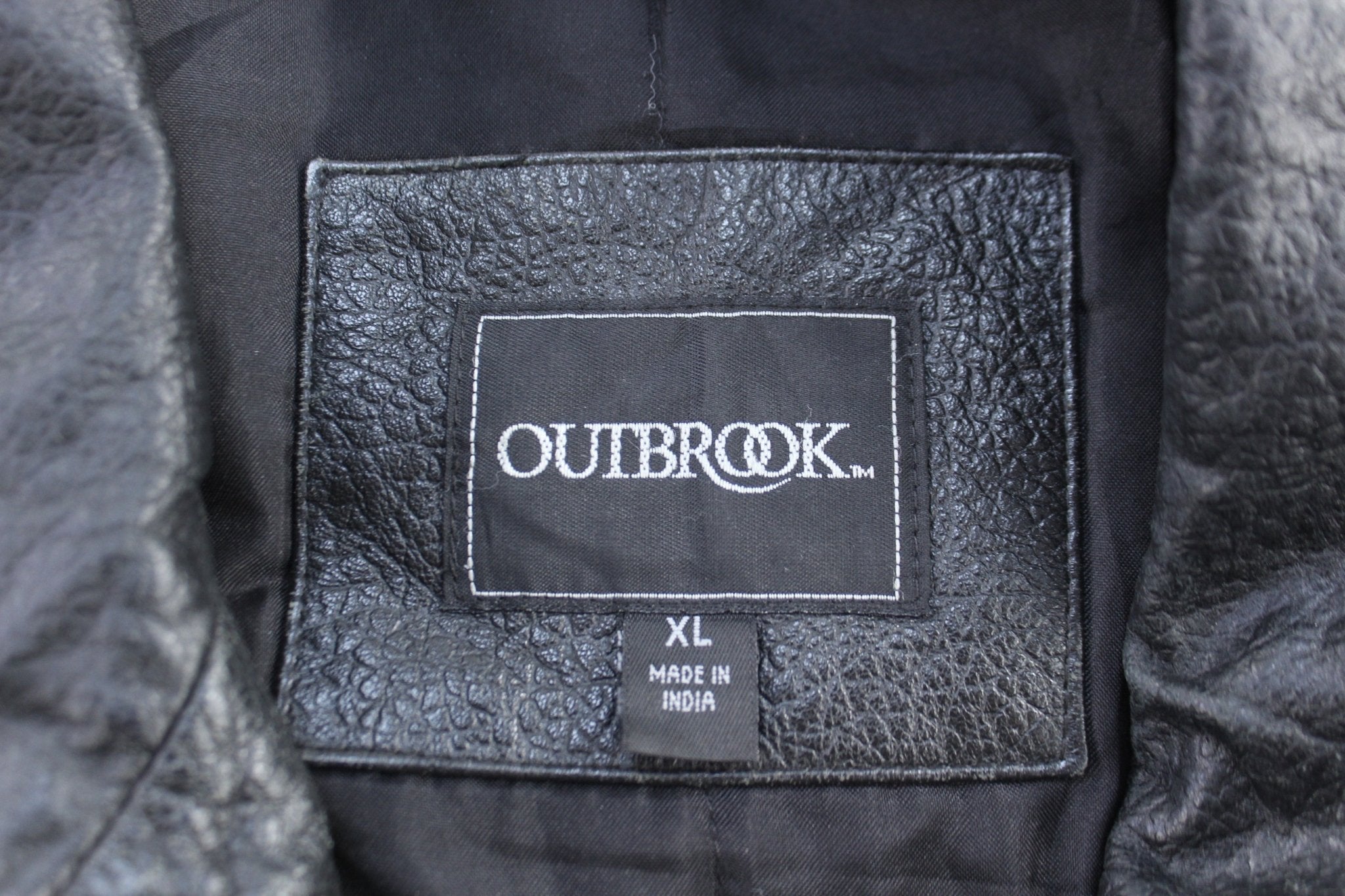 90's Outbrook Black Full Zip Leather Jacket w/ Harley Davidson Patches - Jacket - Thrifted Threads