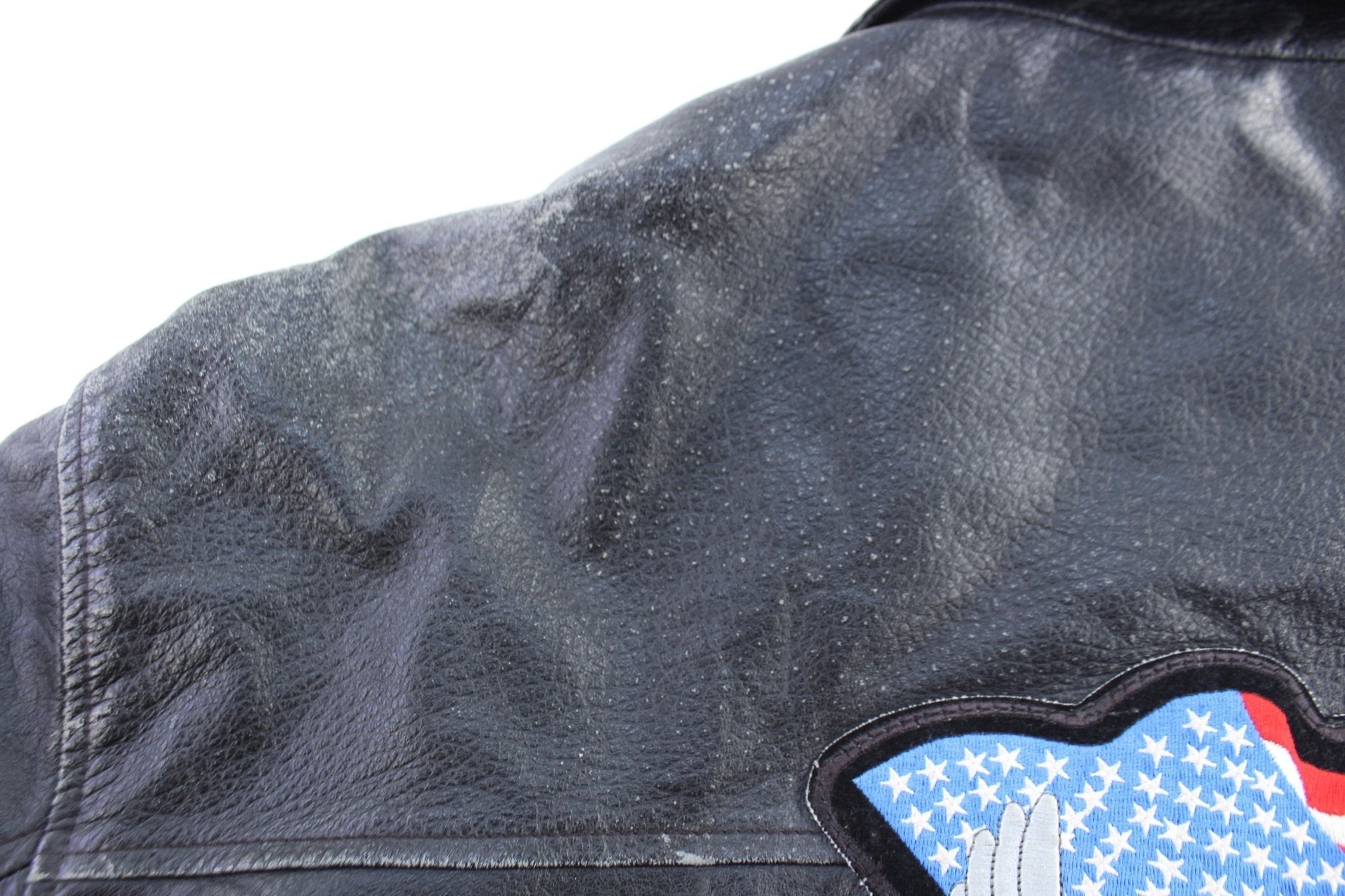 90's Outbrook Black Full Zip Leather Jacket w/ Harley Davidson Patches - Jacket - Thrifted Threads