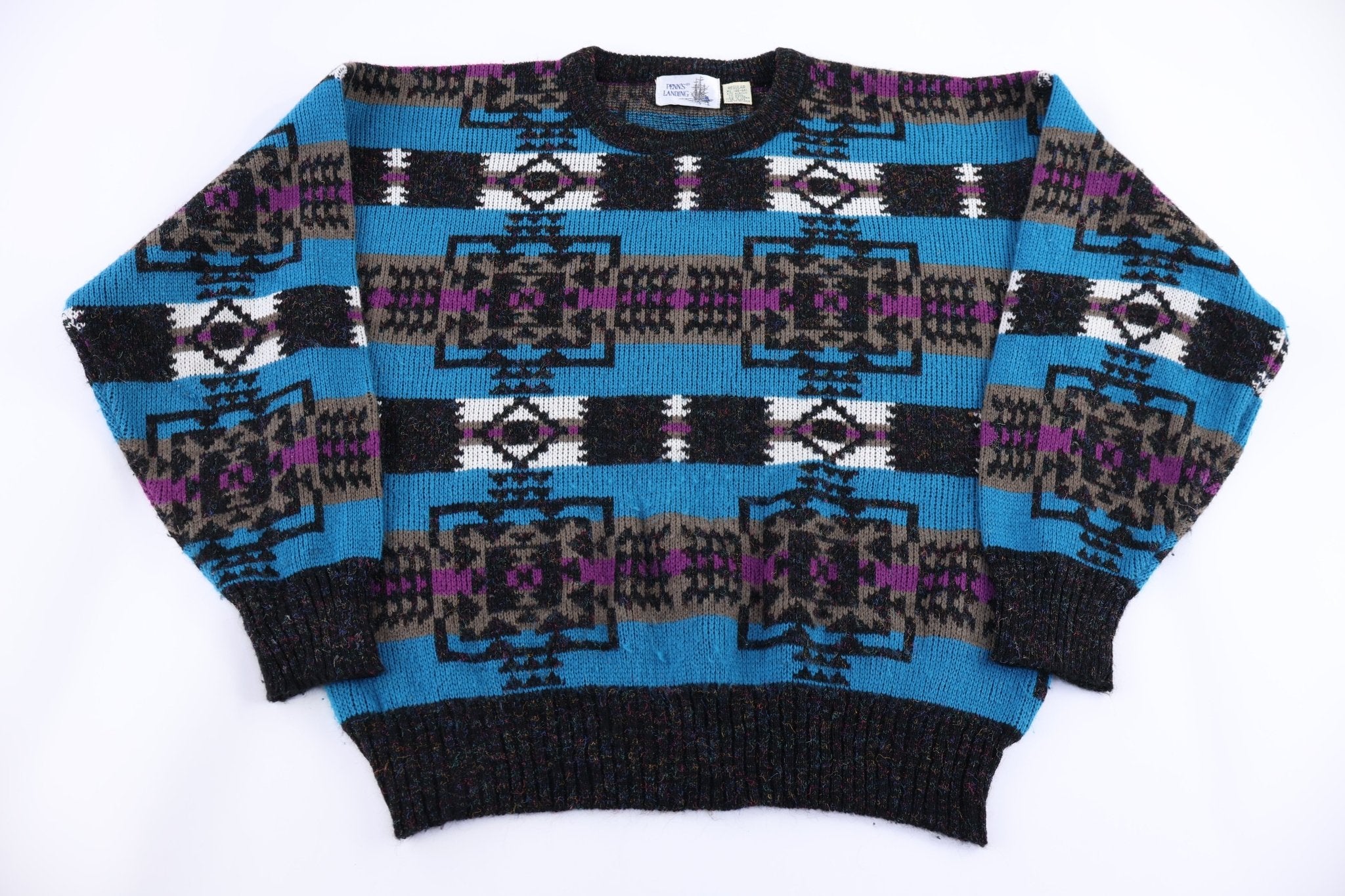 90's Penn's Landing Multipattern Knit Sweater - Sweater - Thrifted Threads