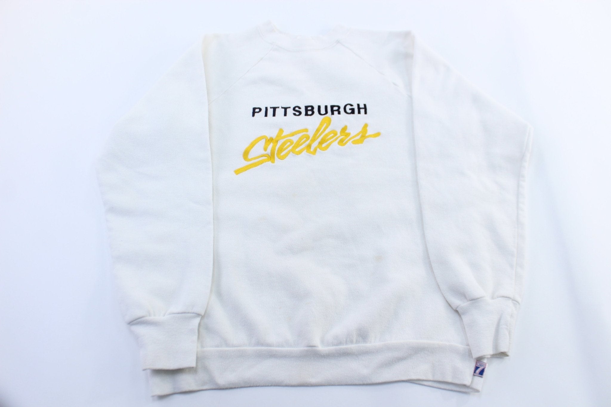 90's Pittsburgh Steelers Embroidered Logo 7 Sweatshirt - ThriftedThreads.com