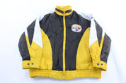 90's Pittsburgh Steelers Embroidered Pro Player Leather Jacket - ThriftedThreads.com