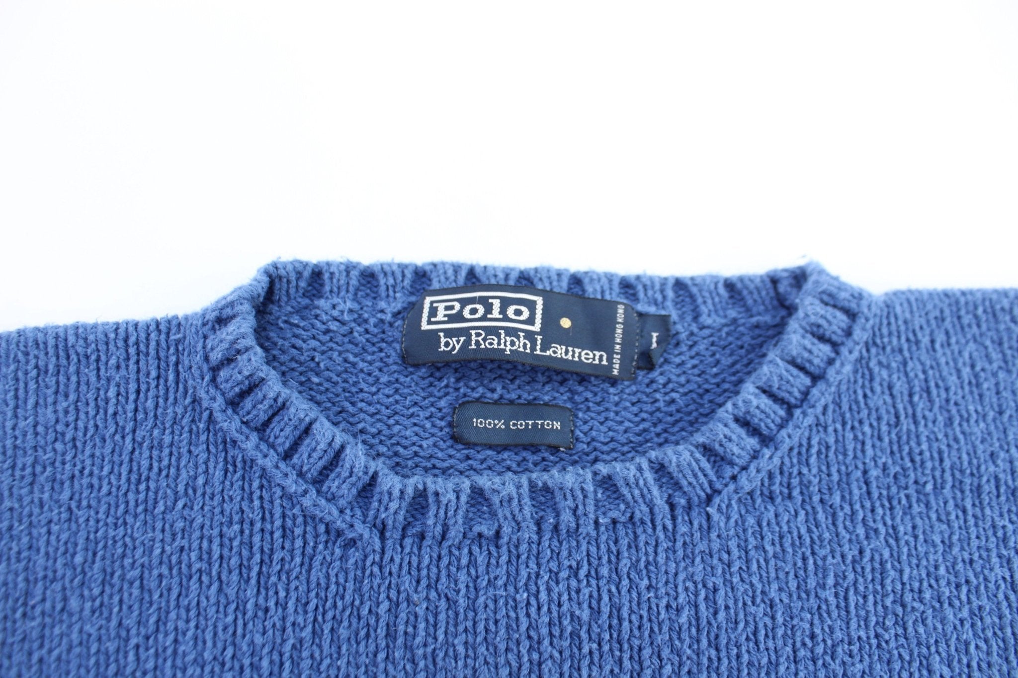 90's Polo by Ralph Lauren Blue Knit Sweater - ThriftedThreads.com