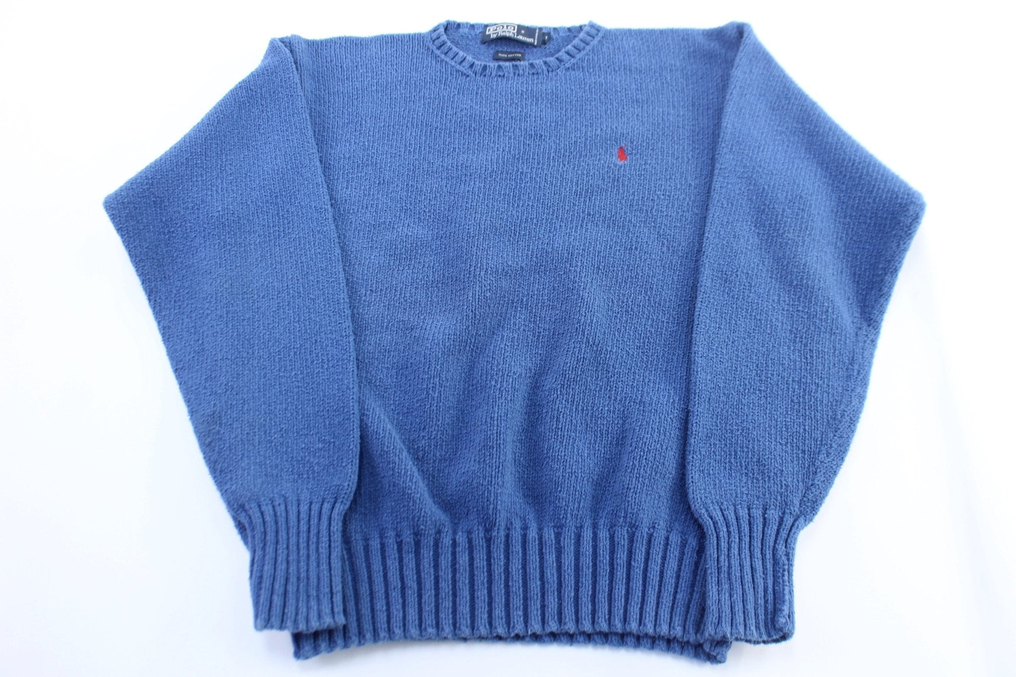 90's Polo by Ralph Lauren Blue Knit Sweater - ThriftedThreads.com