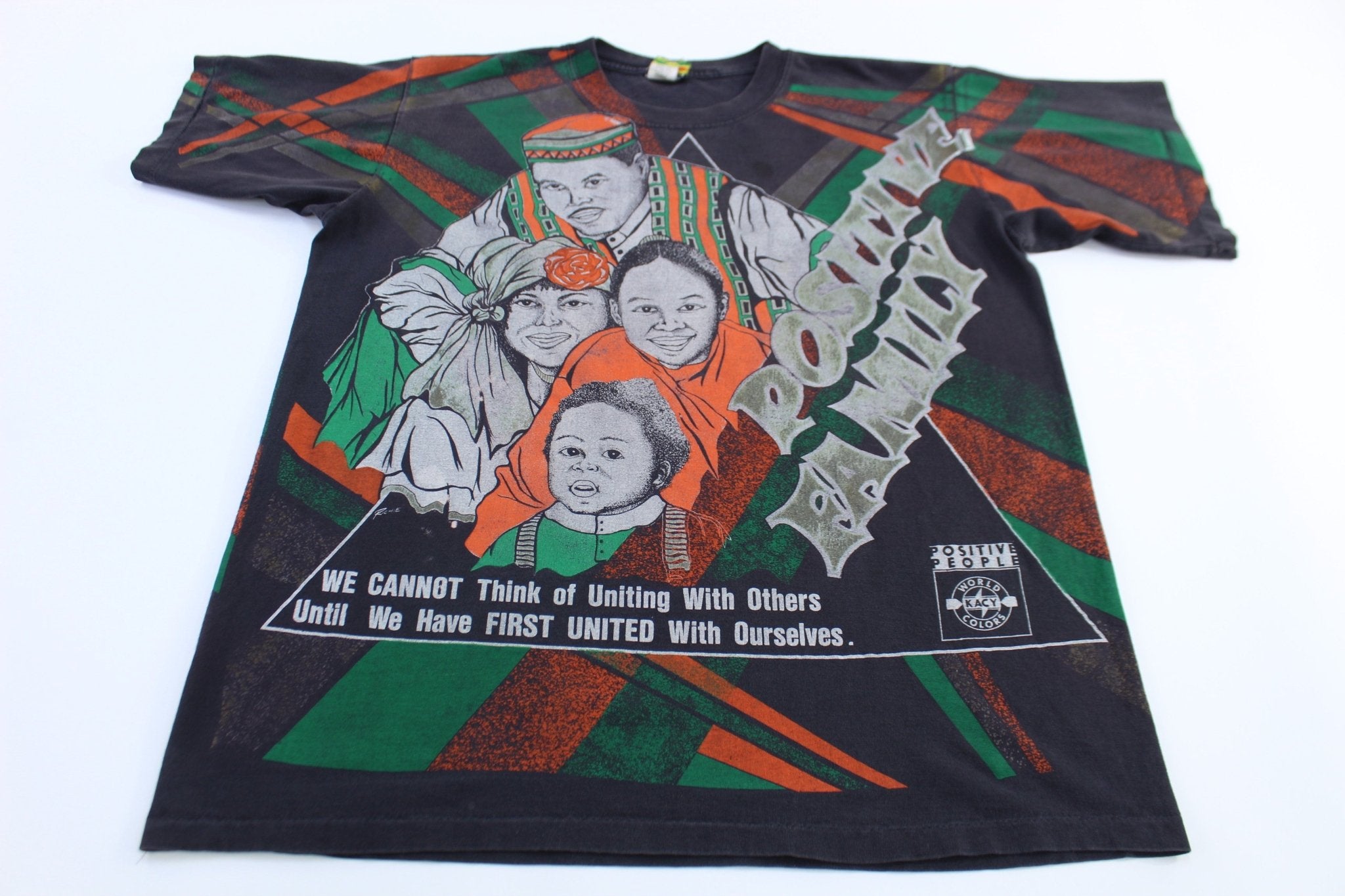 90's Positive Family Kacy World Colors All Over Graphic T-Shirt - ThriftedThreads.com