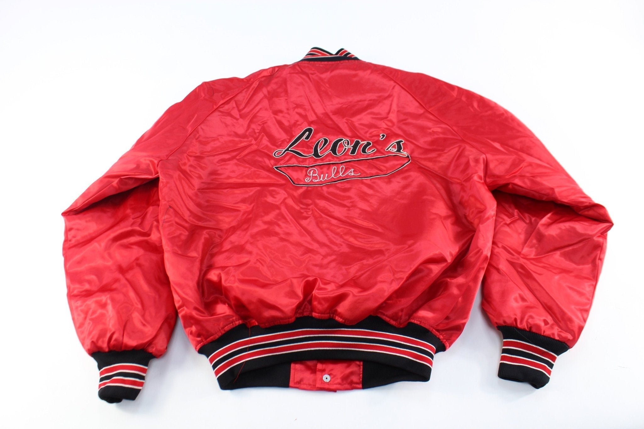 90's Primetime Embroidered Leon's Bulls Bomber Jacket - Jackets - Thrifted Threads