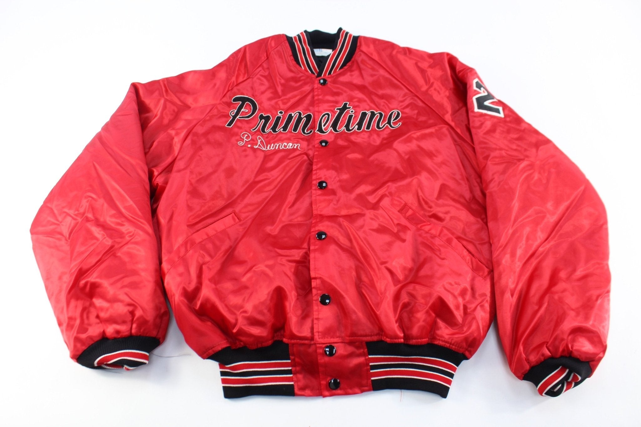 90's Primetime Embroidered Leon's Bulls Bomber Jacket - Jackets - Thrifted Threads