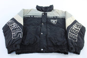 90's Raiders Football Embroidered Puffer Jacket - ThriftedThreads.com