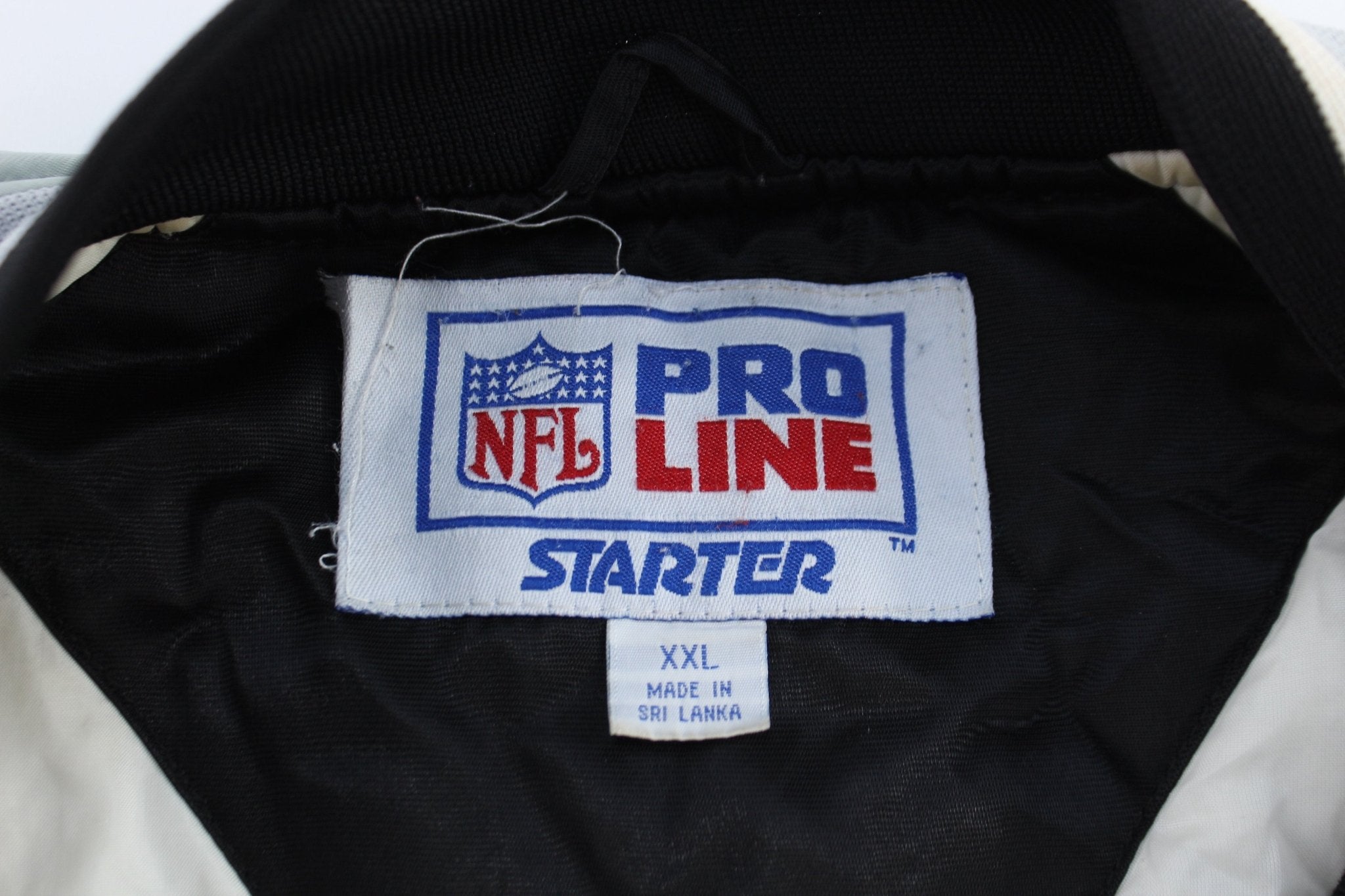 90's Raiders Football Embroidered Starter Bomber Jacket - ThriftedThreads.com