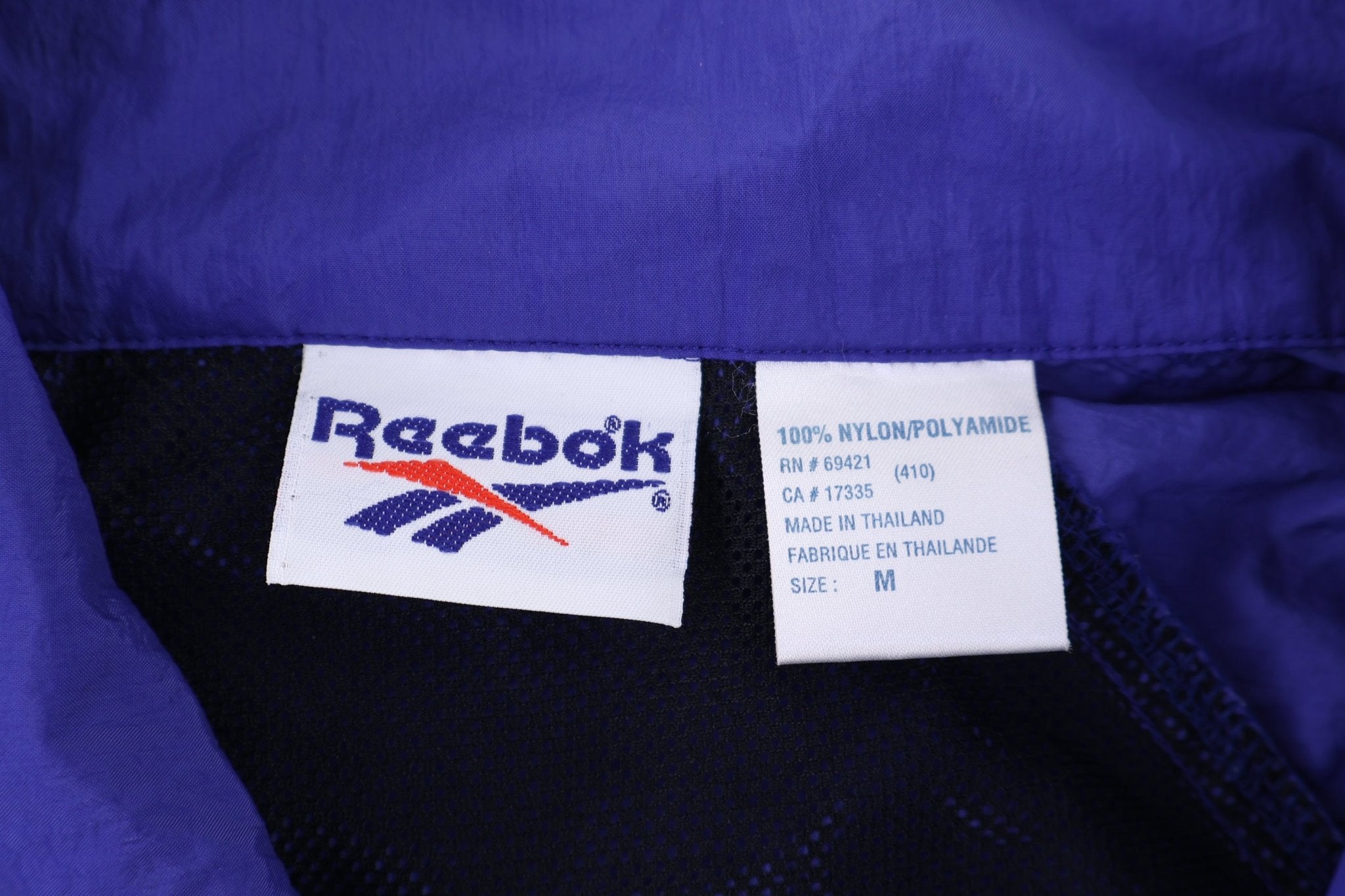 90's Reebok Embroidered Logo Blue Full Zip Windbreaker - Jacket - Thrifted Threads