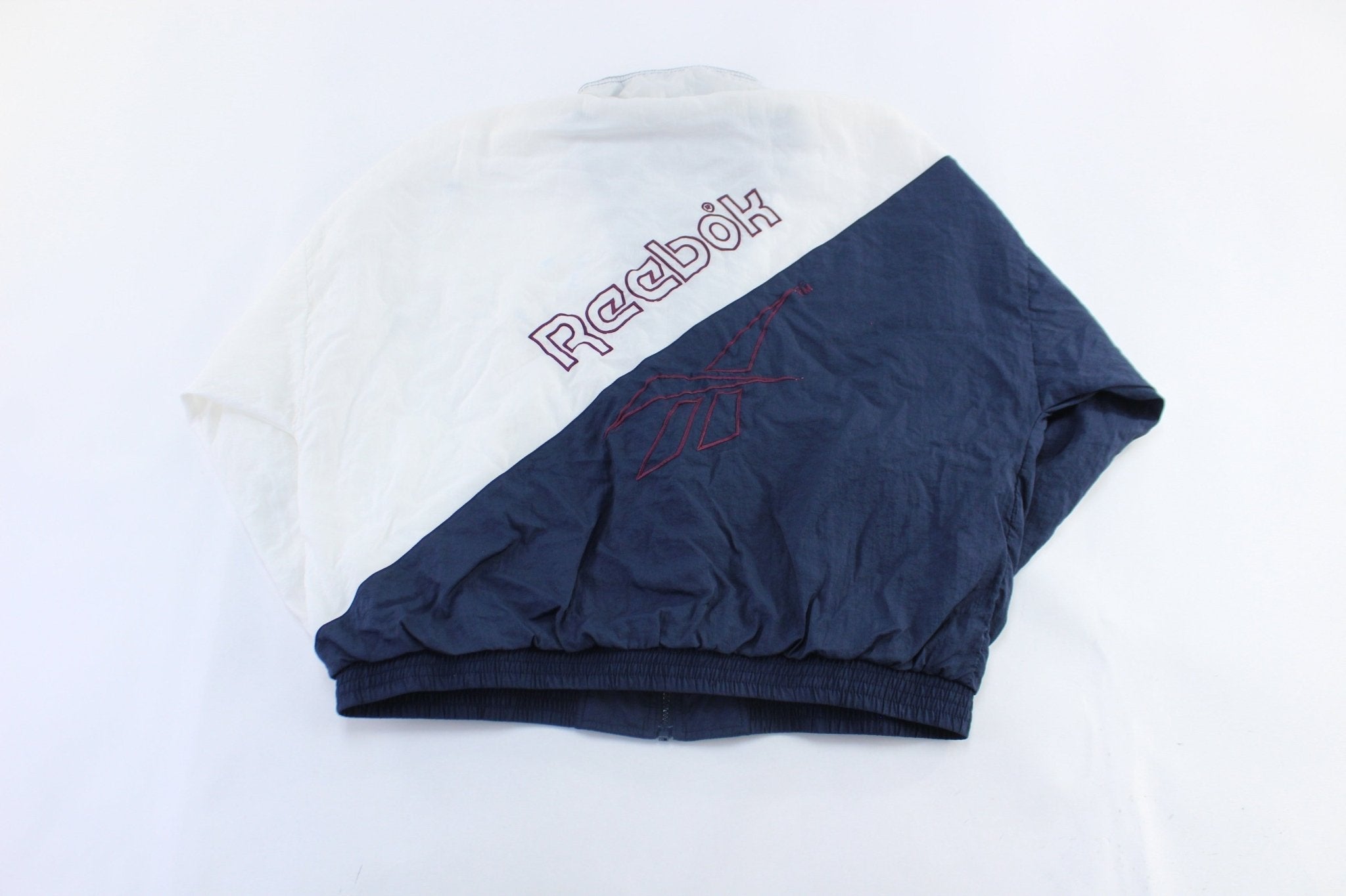 90's Reebok Embroidered Logo Blue & White Slip Zip Up Jacket - Jacket - Thrifted Threads