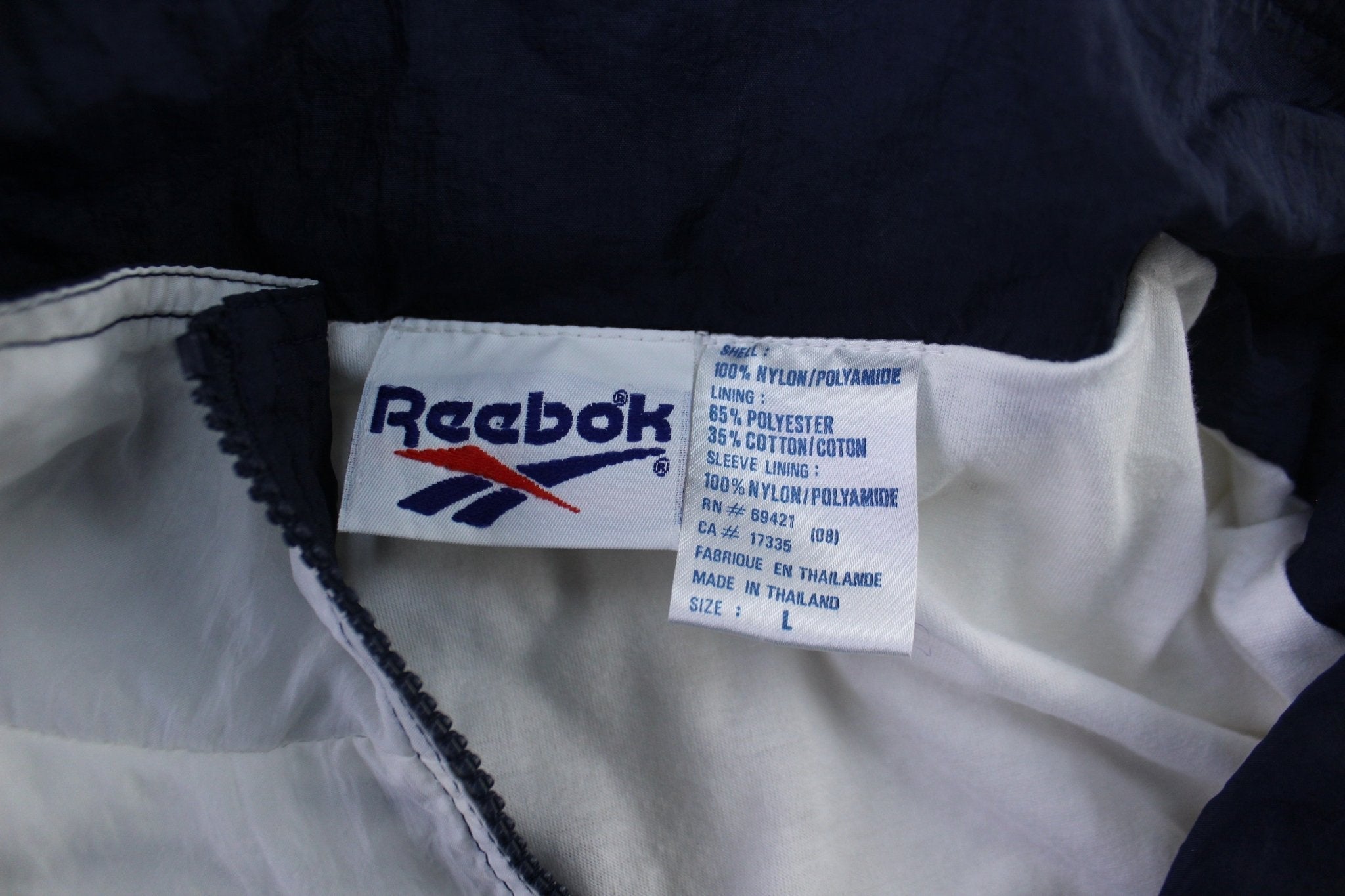 90's Reebok Embroidered Logo Blue & White Slip Zip Up Jacket - Jacket - Thrifted Threads