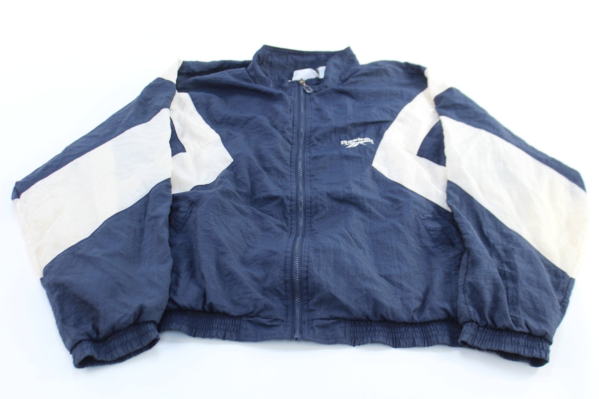 90's Reebok Embroidered Logo Blue & White Zip Up Jacket - ThriftedThreads.com