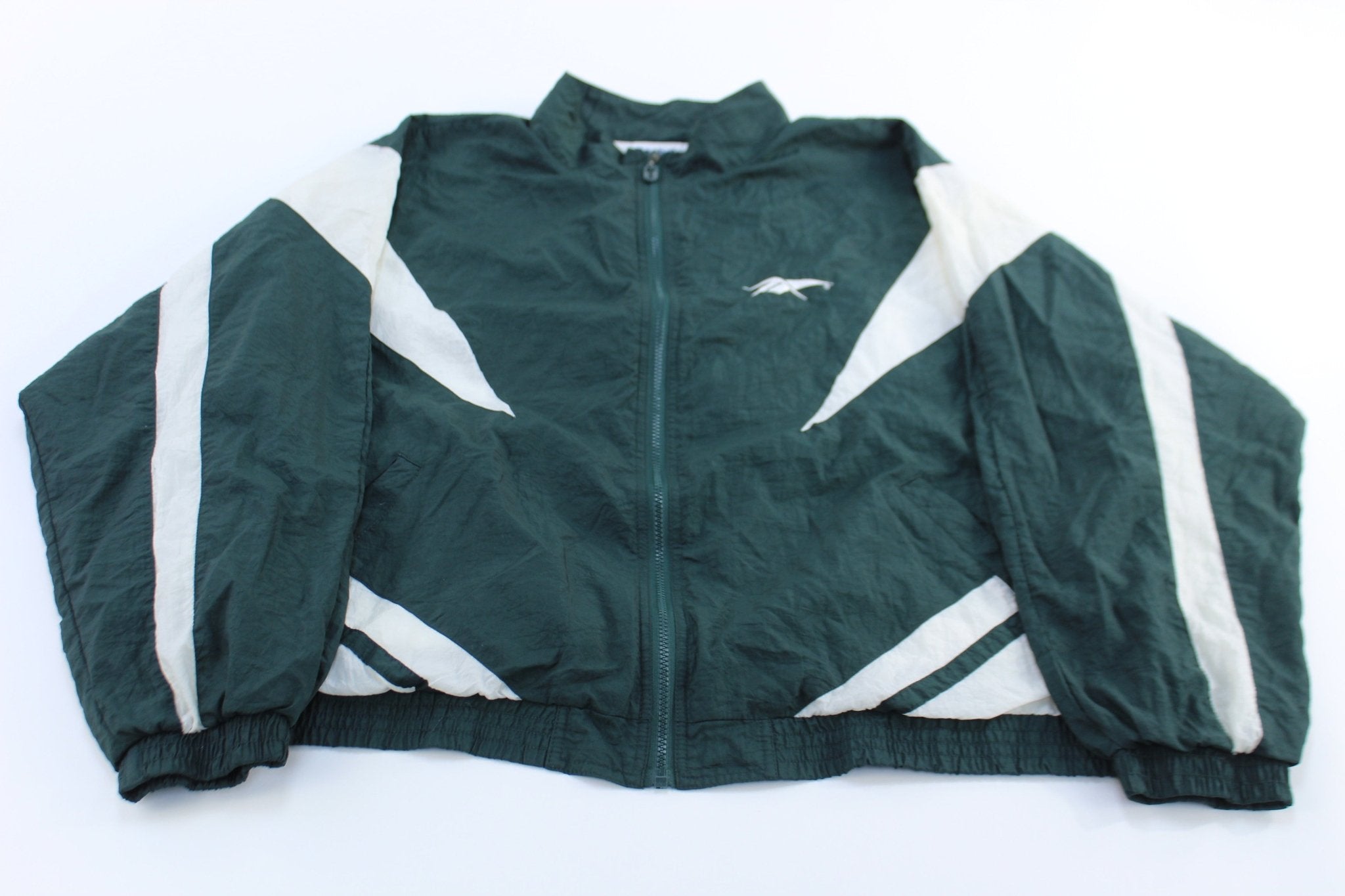 90's Reebok Embroidered Logo Green & White Windbreaker Jacket - ThriftedThreads.com