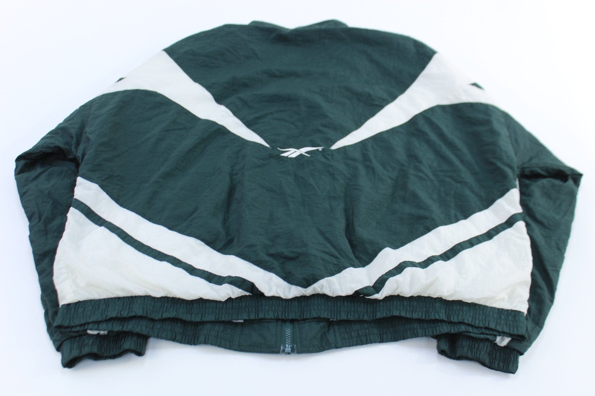 90's Reebok Embroidered Logo Green & White Windbreaker Jacket - ThriftedThreads.com