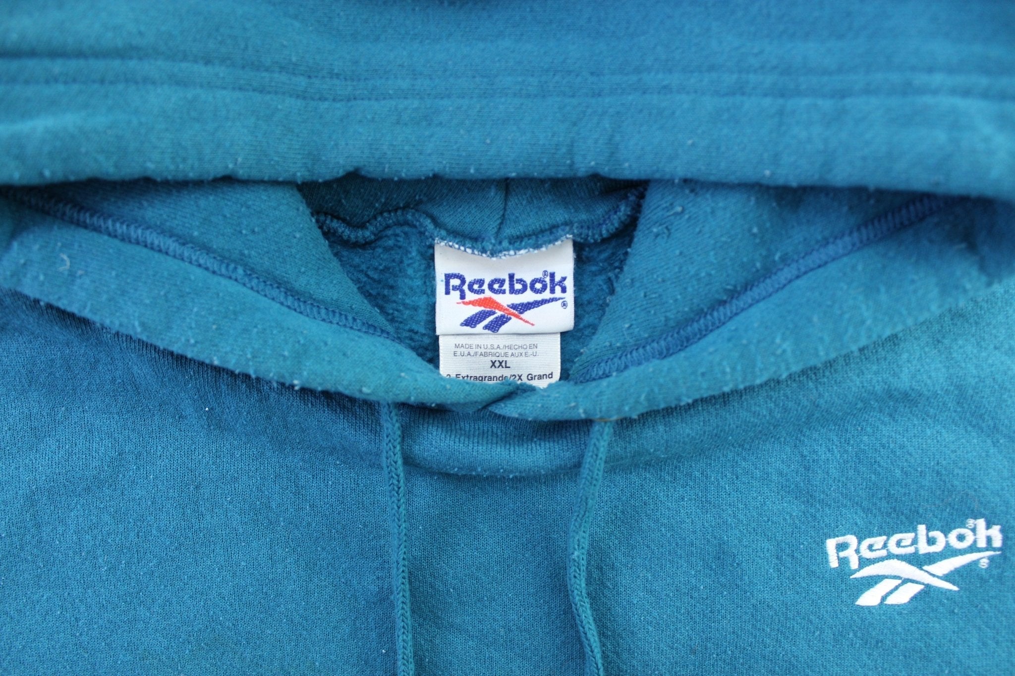 90's Reebok Embroidered Logo Teal Pullover Hoodie - Jacket - Thrifted Threads