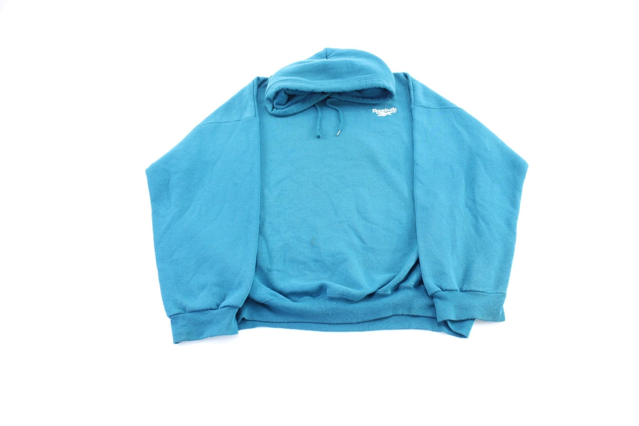 90's Reebok Embroidered Logo Teal Pullover Hoodie - Jacket - Thrifted Threads
