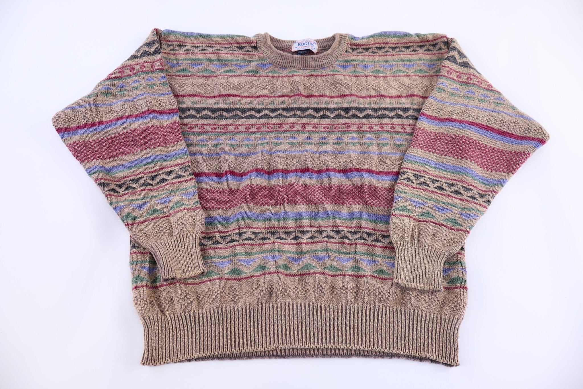 90's Rogue Product Multipattern Knit Sweater - Sweater - Thrifted Threads
