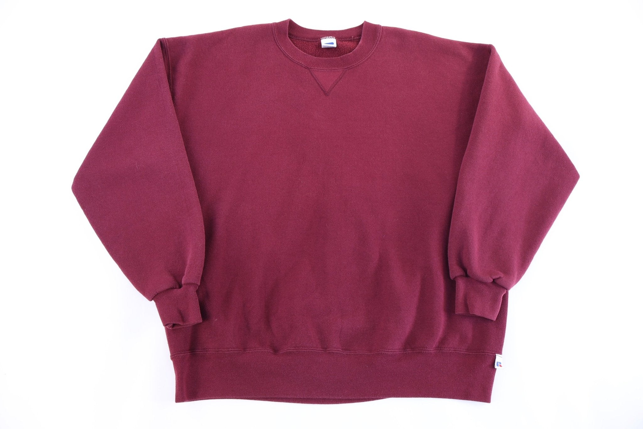 90's Russell Athletic Maroon Blank Sweatshirt - Sweatshirt - Thrifted Threads