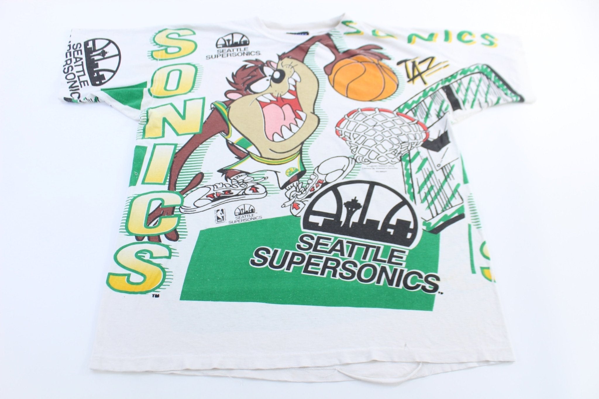 90's Seattle Supersonics Taz Devil All Over Graphic T-shirt - Shirts & Tops - Thrifted Threads