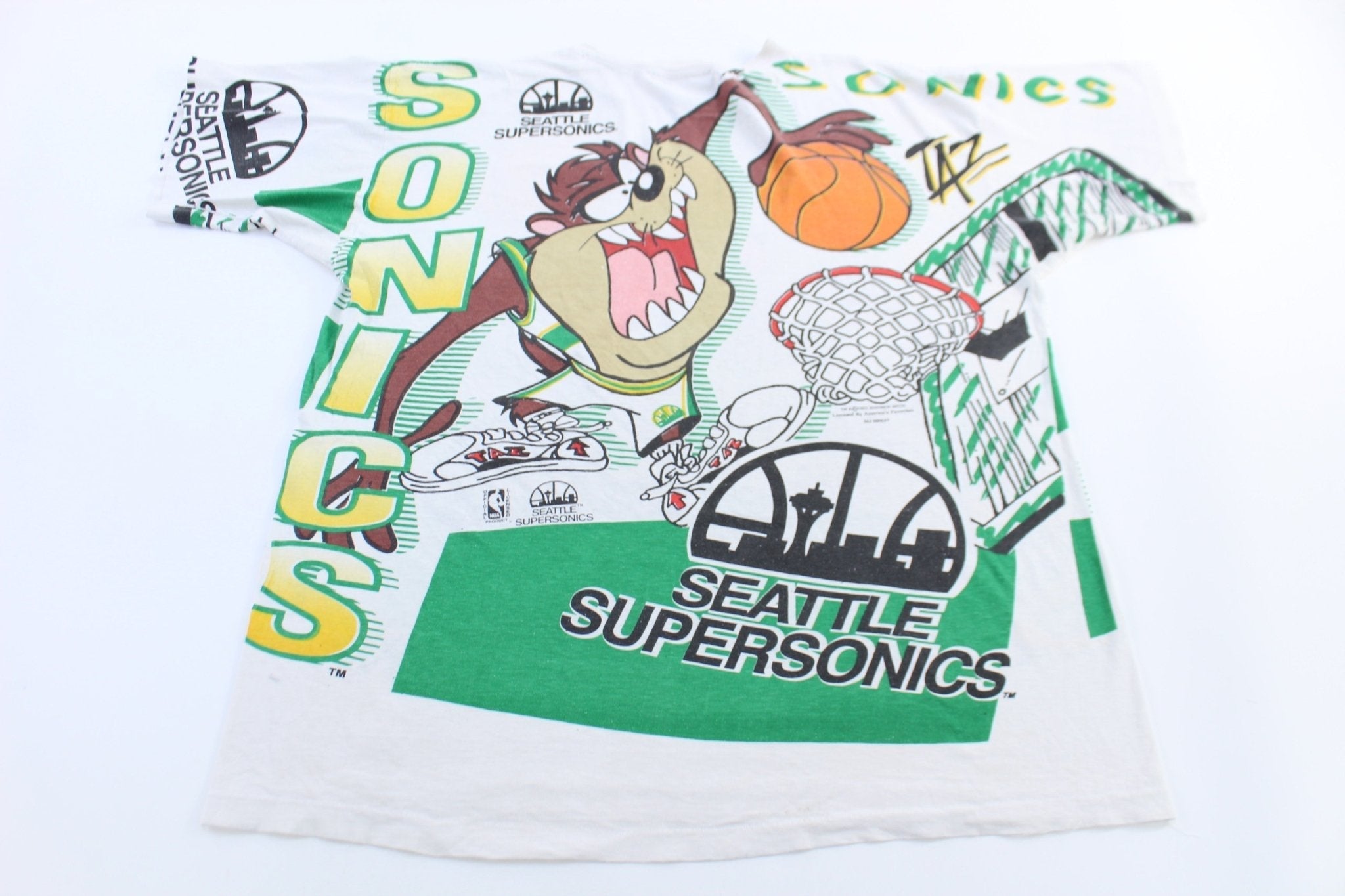 90's Seattle Supersonics Taz Devil All Over Graphic T-shirt - Shirts & Tops - Thrifted Threads