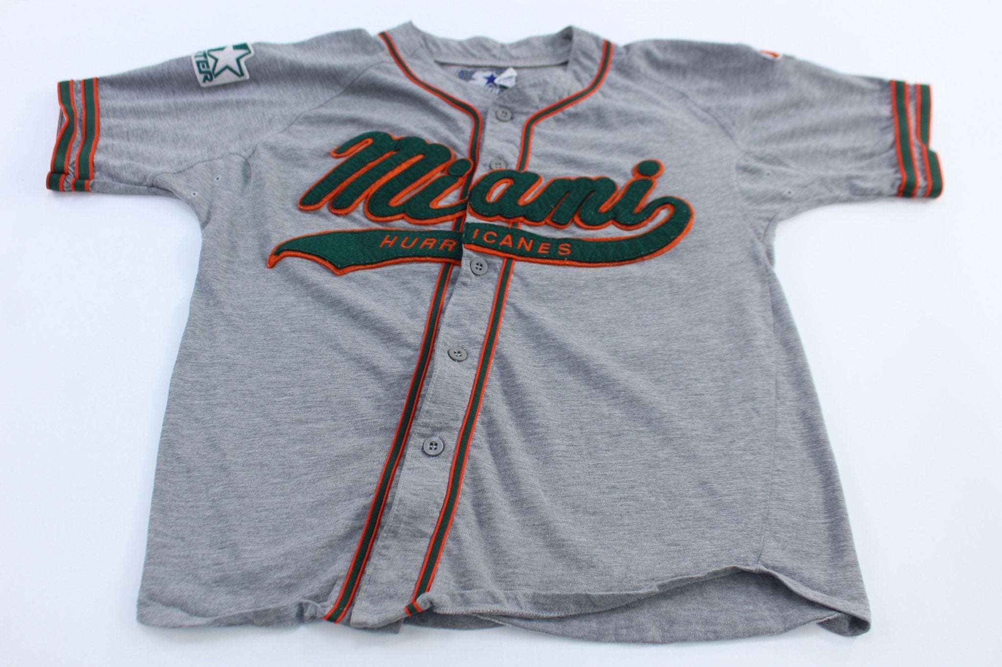 90's Starter Miami Hurricanes Embroidered Baseball Jersey - ThriftedThreads.com